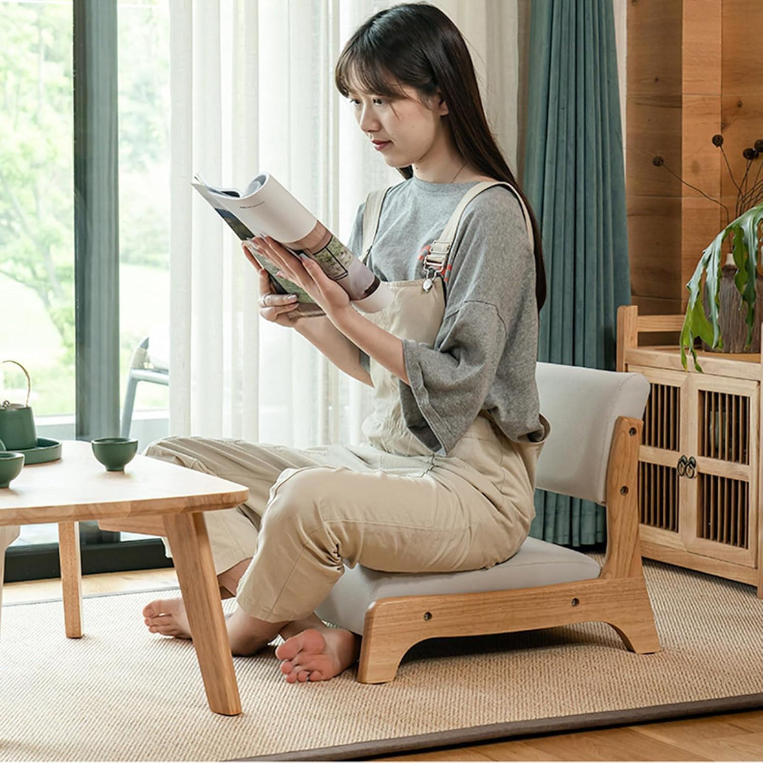 Amazon.co.jp: 木製畳椅子、布張りフロアチェア、レイジースーザン