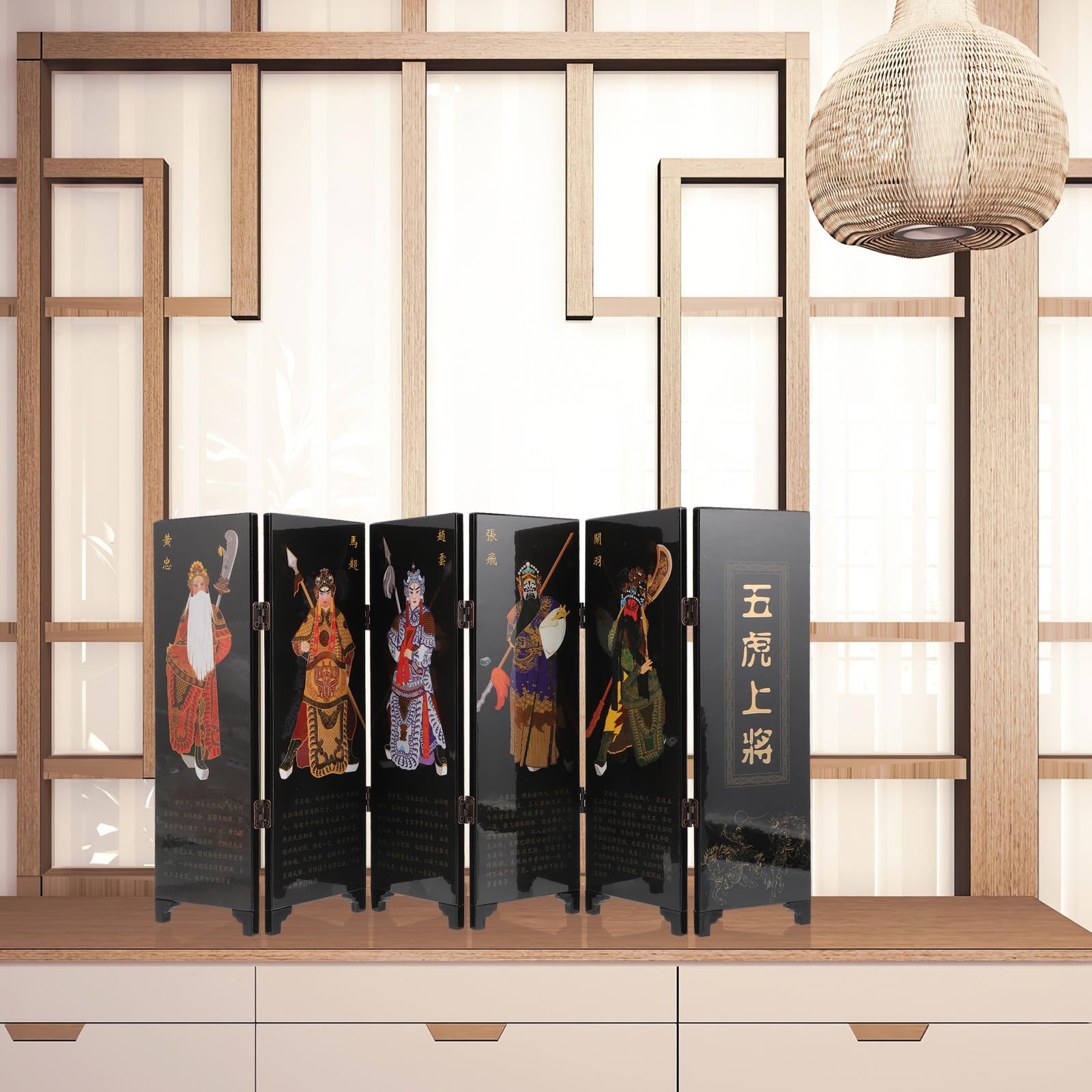 TOYANDONA Paravento Versatile e Decorativo Mini Divisorio Stile Cinese Pieghevole in Legno per Desktop Adatto per Arredamento Casa e Appassionati di Cultura Orientale