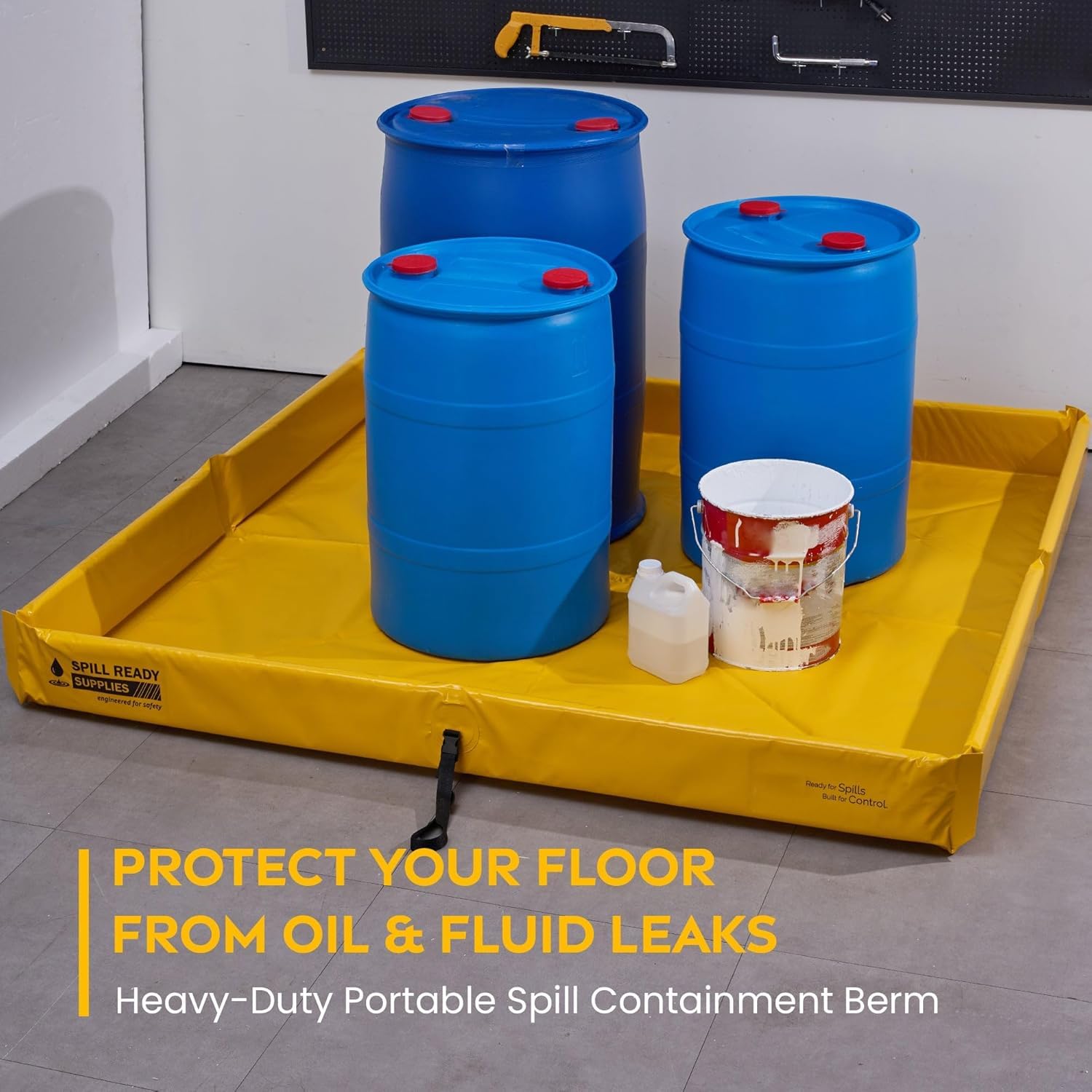 Spill Ready 5' x 5' Duck Pond Spill Containment Berm | 22oz PVC Yellow - Portable Secondary Containment Drip Tray | 2-Pack