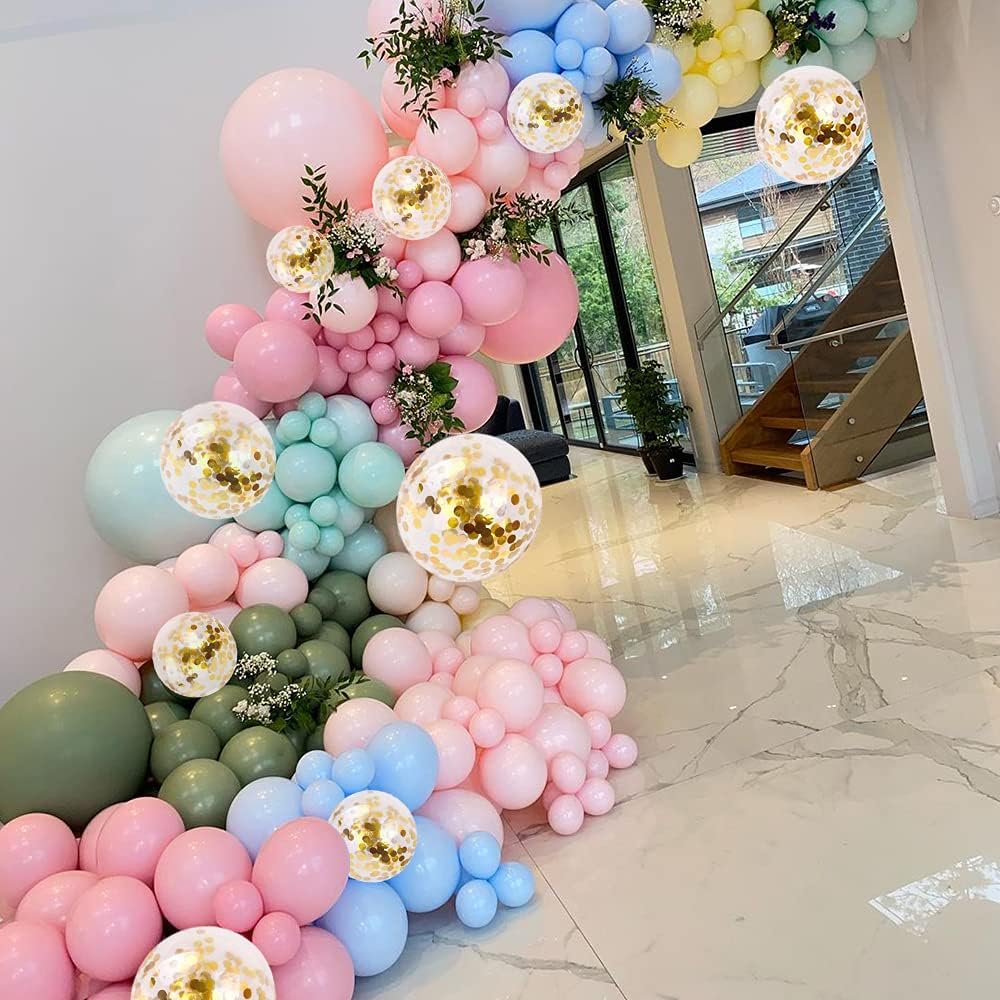 Vanjehou Pastel Balloons Garland Arch Kit, 117 pcs Rainbow Macaron Balloons in 5" 10" 18" Pastel Party Balloons and Gold Confetti Balloons for Kids Birthday Wedding Bride Shower Baby Shower Unicorn Mermaid Party Decorations : Home & Kitchen