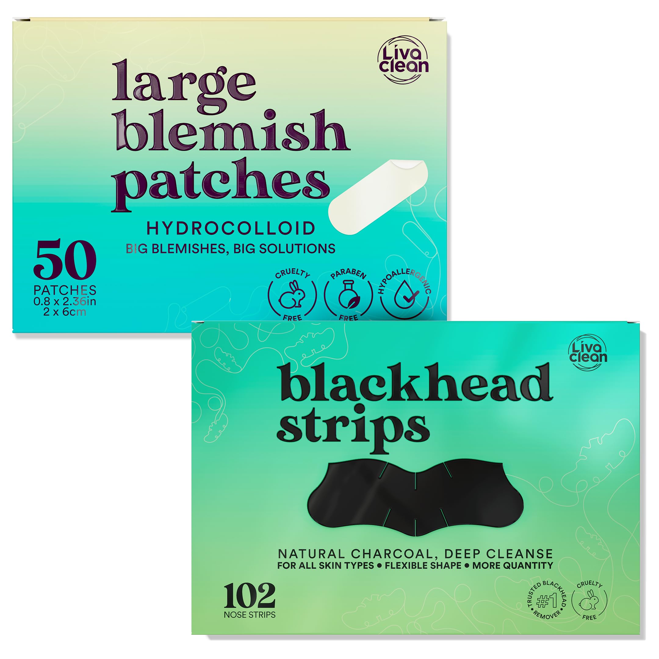 LivaClean 50 102 CT Large Hydrocolloid Acne Patches Blackhead Remover - for Pore Spots Nose Face Cystic Pimple