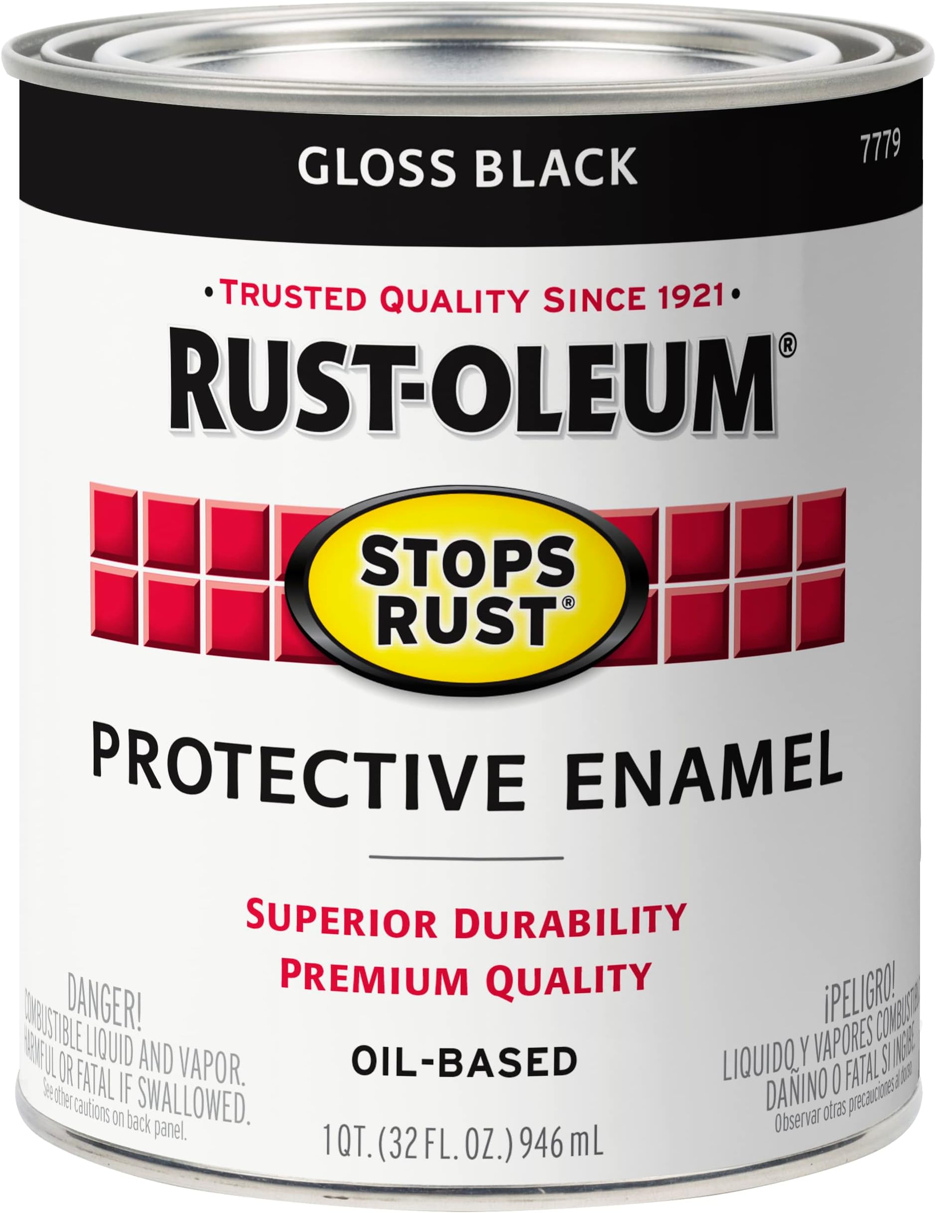 Rust-Oleum 7779504 Stops Rust Brush On Paint, Quart, Gloss Black