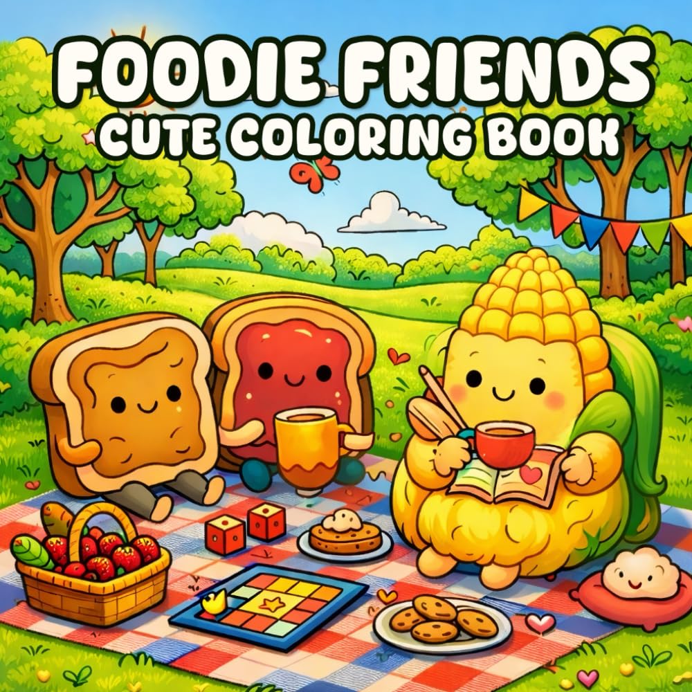 Foodie Friends: Cute Coloring Book: Comfy Coloring Book for Adults & Teens Featuring Cozy Food, Veggie Characters, Fruit Faces, and Smiling Drinks in ... for Relaxation (Bold and Easy Illustrations)