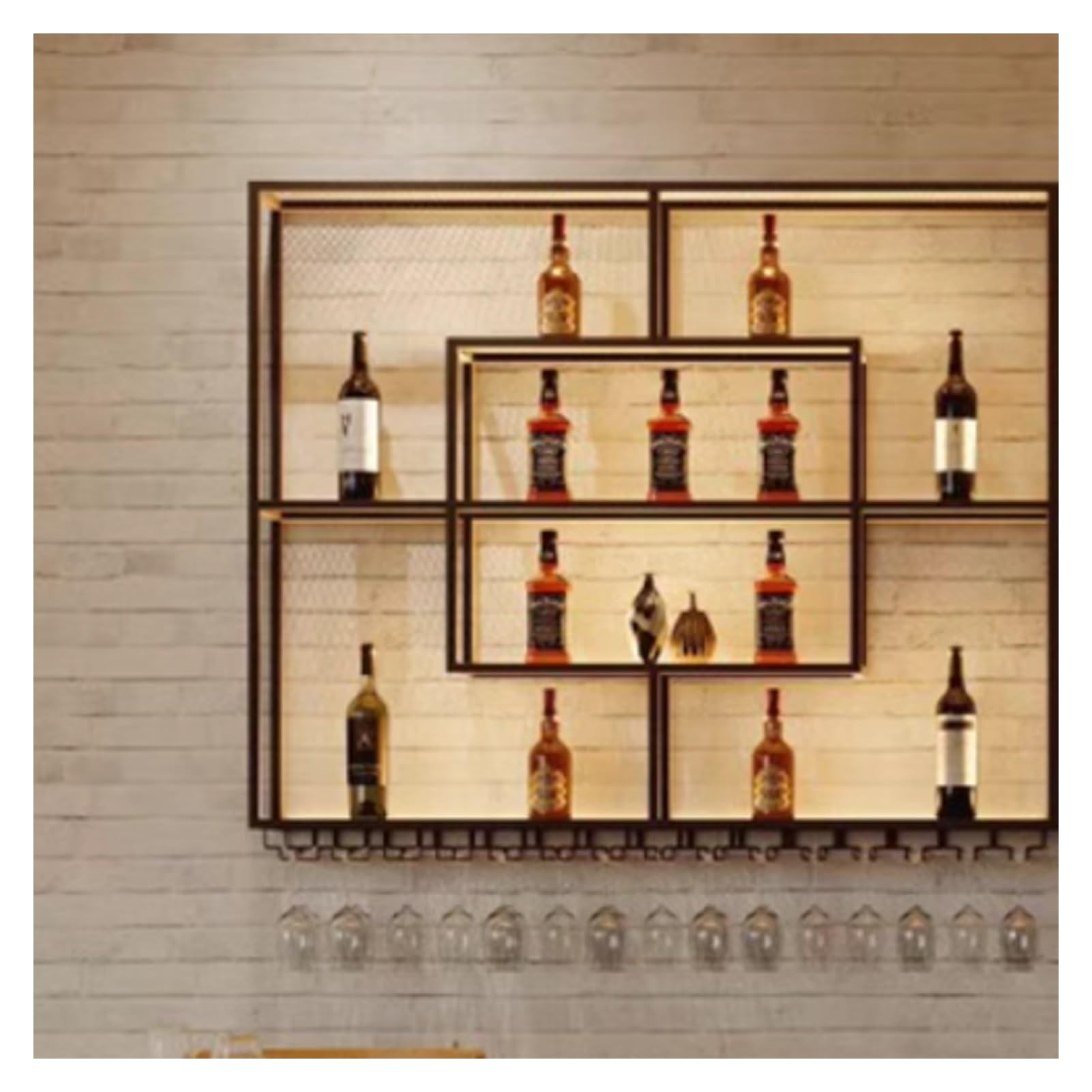 Étagère à vin murale or chic et moderne lumineuse pour salon haut de gamme