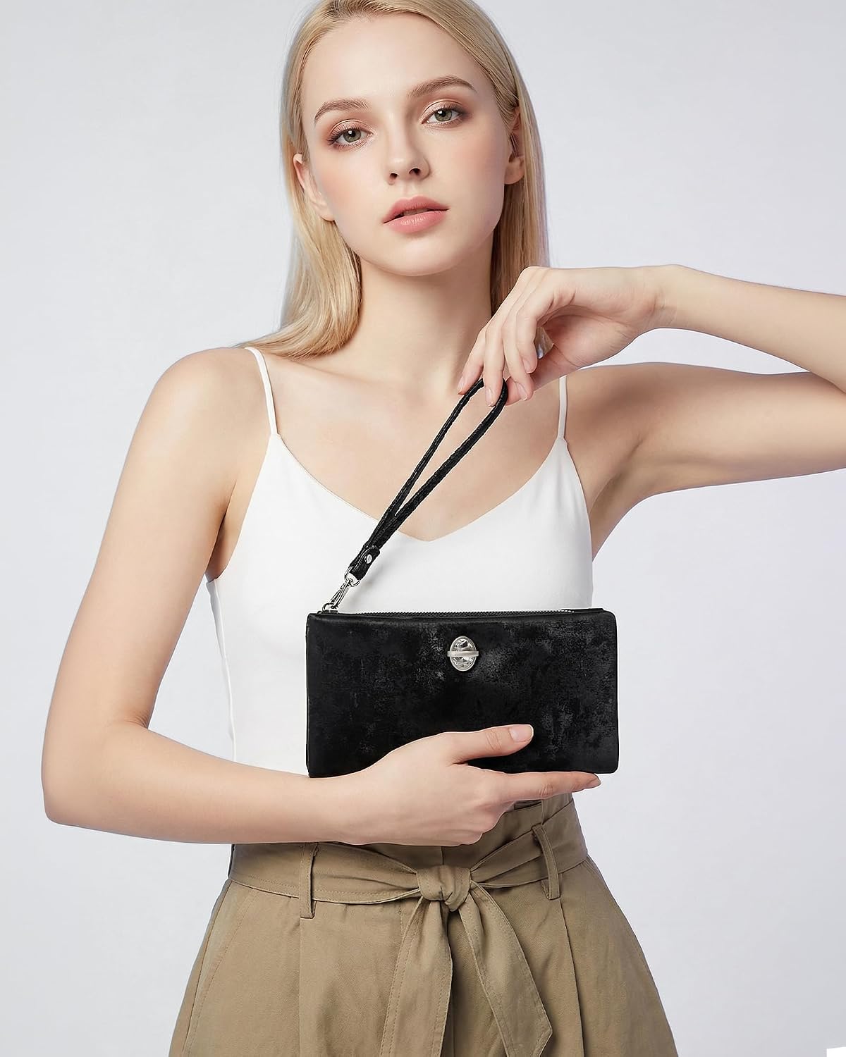 Women's Long Zip-Around Wallet with Wrist Strap