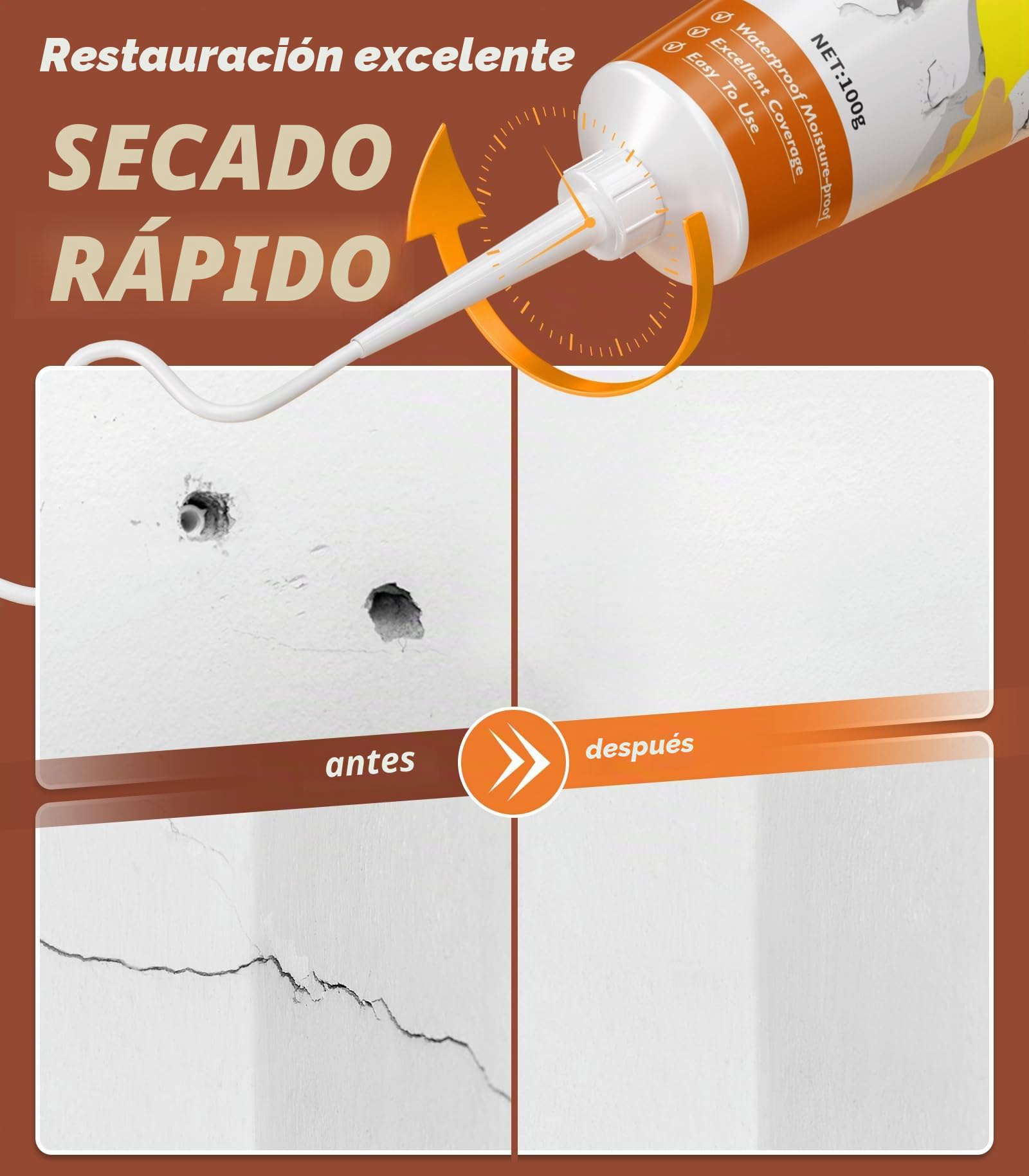 Kit de reparación de paneles de yeso, kit de reparación de parches de pared, paquete de 2 agentes de parches de pared, llenado simple de agujeros de pared y reparación eficiente de grietas, reparación