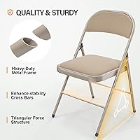 Vista 4 de VINGLI Paquete de 6 sillas plegables con asientos acolchados, marco de metal con asiento y respaldo de tela, capacidad de 350 libras, color caqui