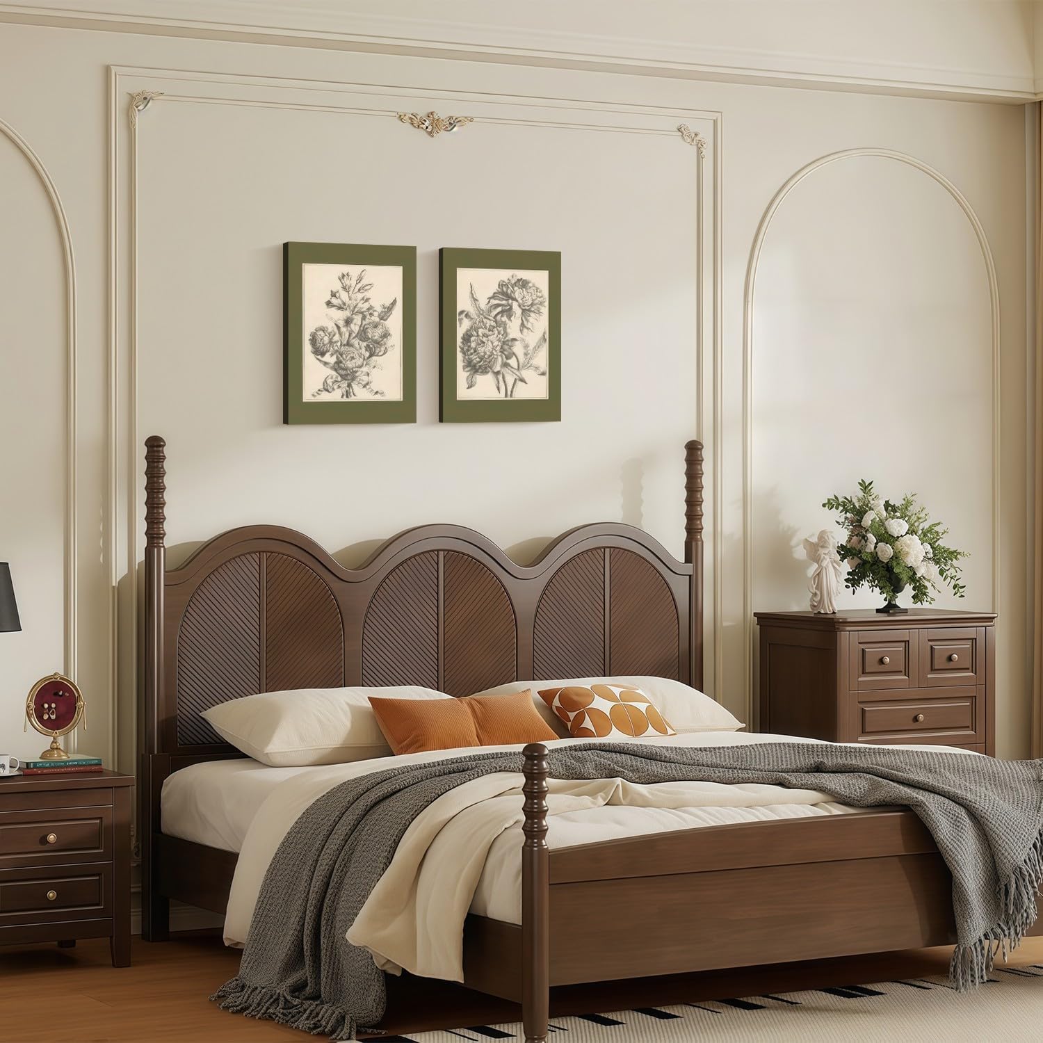 WALUPLL Vintage Peony Flowers Wall Art Olive Green Peony Floral Wall Art Vintage Prints Wall Art Flower Sketch Prints Antique Floral Drawing Painting for Bedroom Living Room 16x24 Inch Ready to Hang