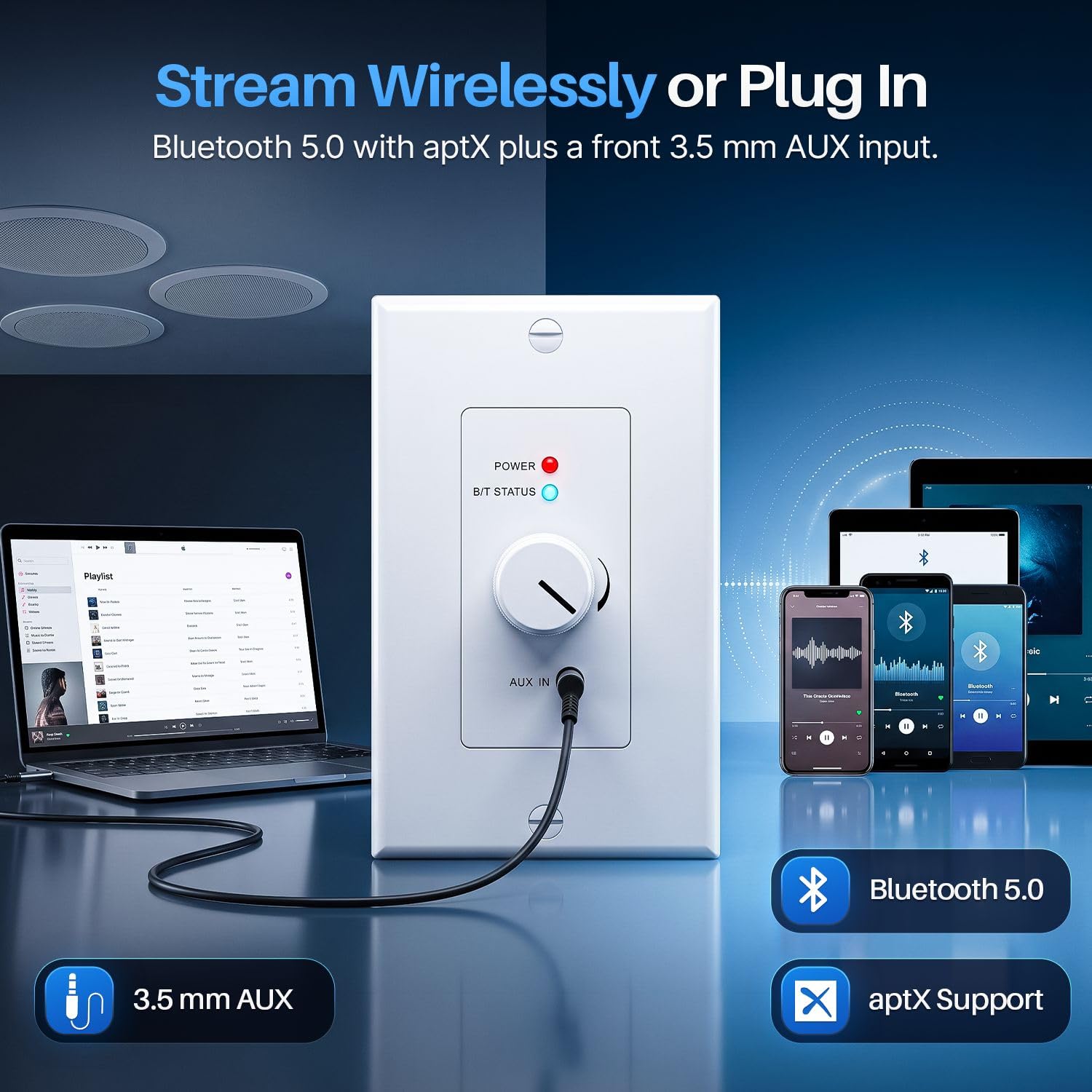 TNP in-Wall Bluetooth Receiver Amplifier, 4-Channel Wall Plate with AUX — Amazon image 5
