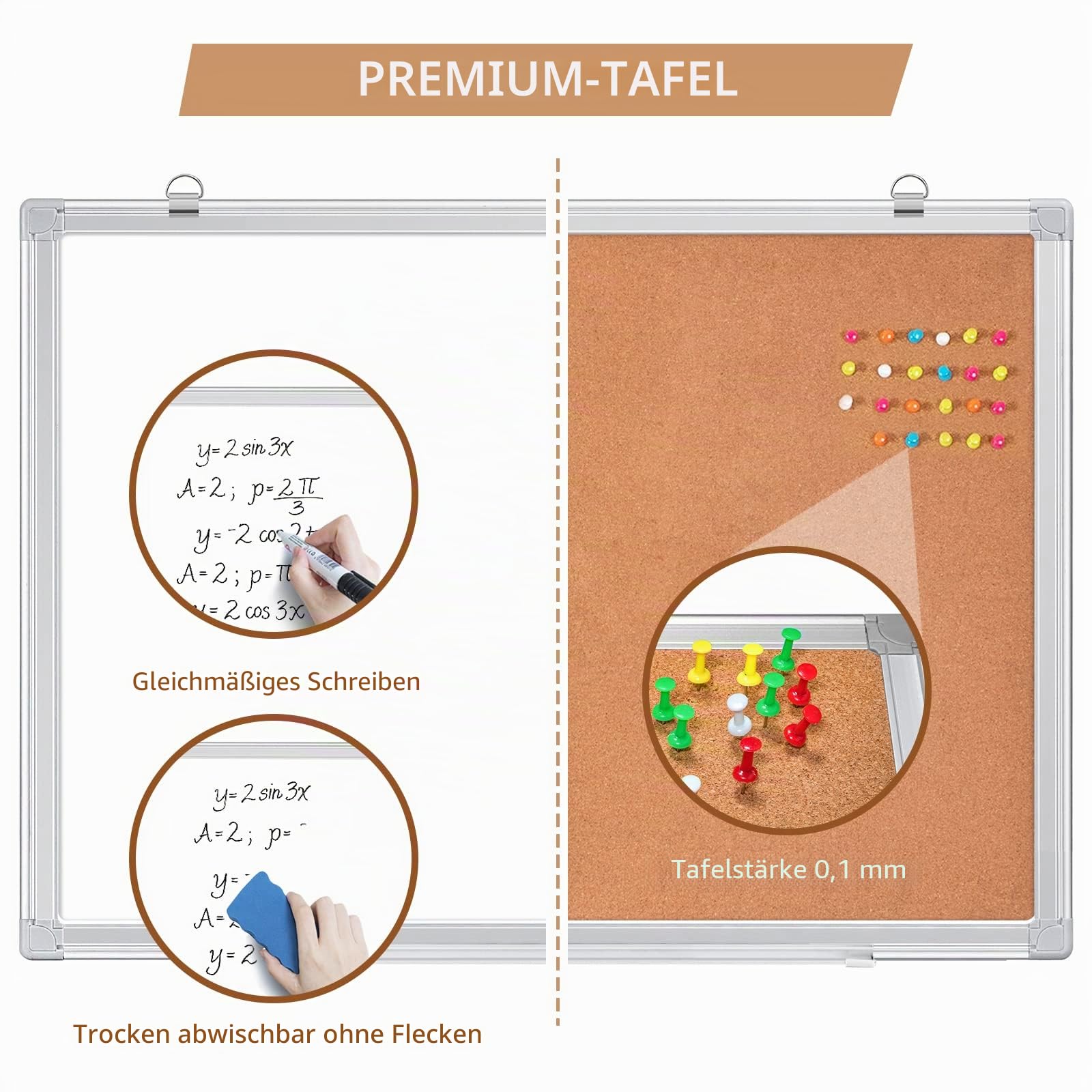 maxtek Pinnwand Kork und Whiteboard mit Aluminiumrahmen, 60 x 45 cm Magnettafel White Board Korktafel Kombination für Wohnung, Büro, Küche und Schule