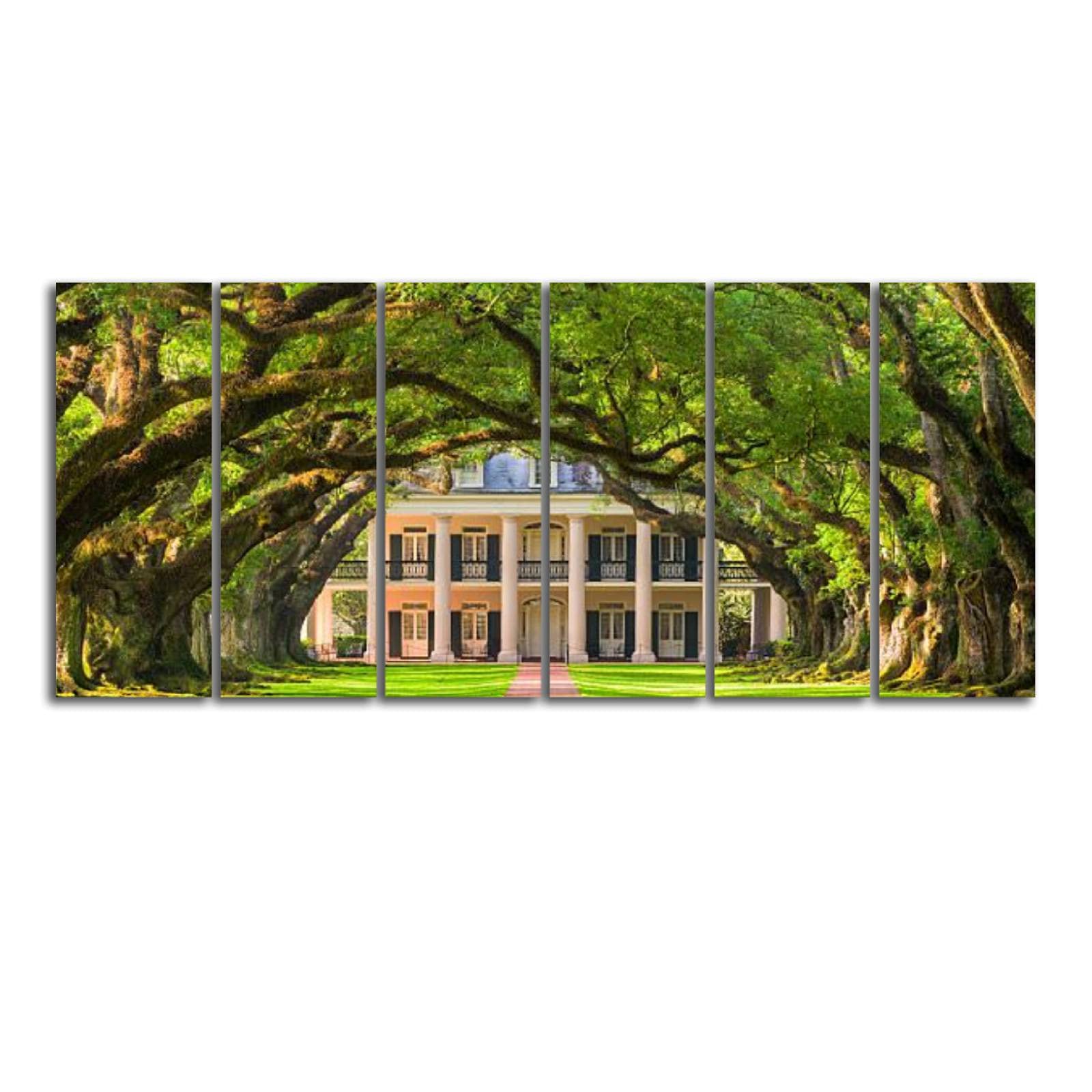 6 Panel Canvas Wall Art Prints Oak Alley Plantation Pictures Paintings Poster Home Living Room Decoration Stretched & Framed Ready to Hang