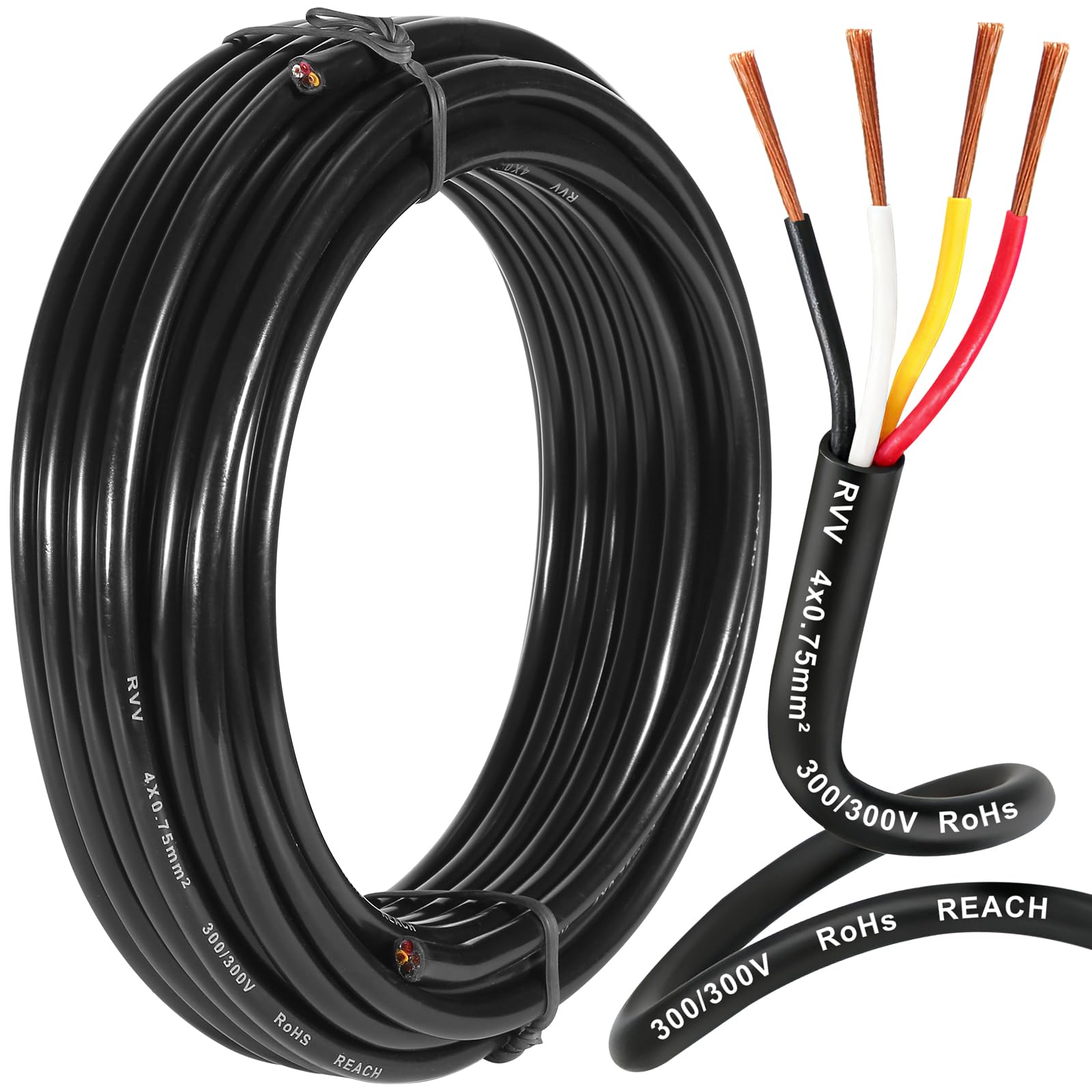 D-TECH Cable de vehículo 4 núcleos 15M, Cable Redondo de 4 Hilos para Remolque, 5V-80V Cable Luces Remolque 4 Pines,Cable de Coche 4 Polos 0,75mm²