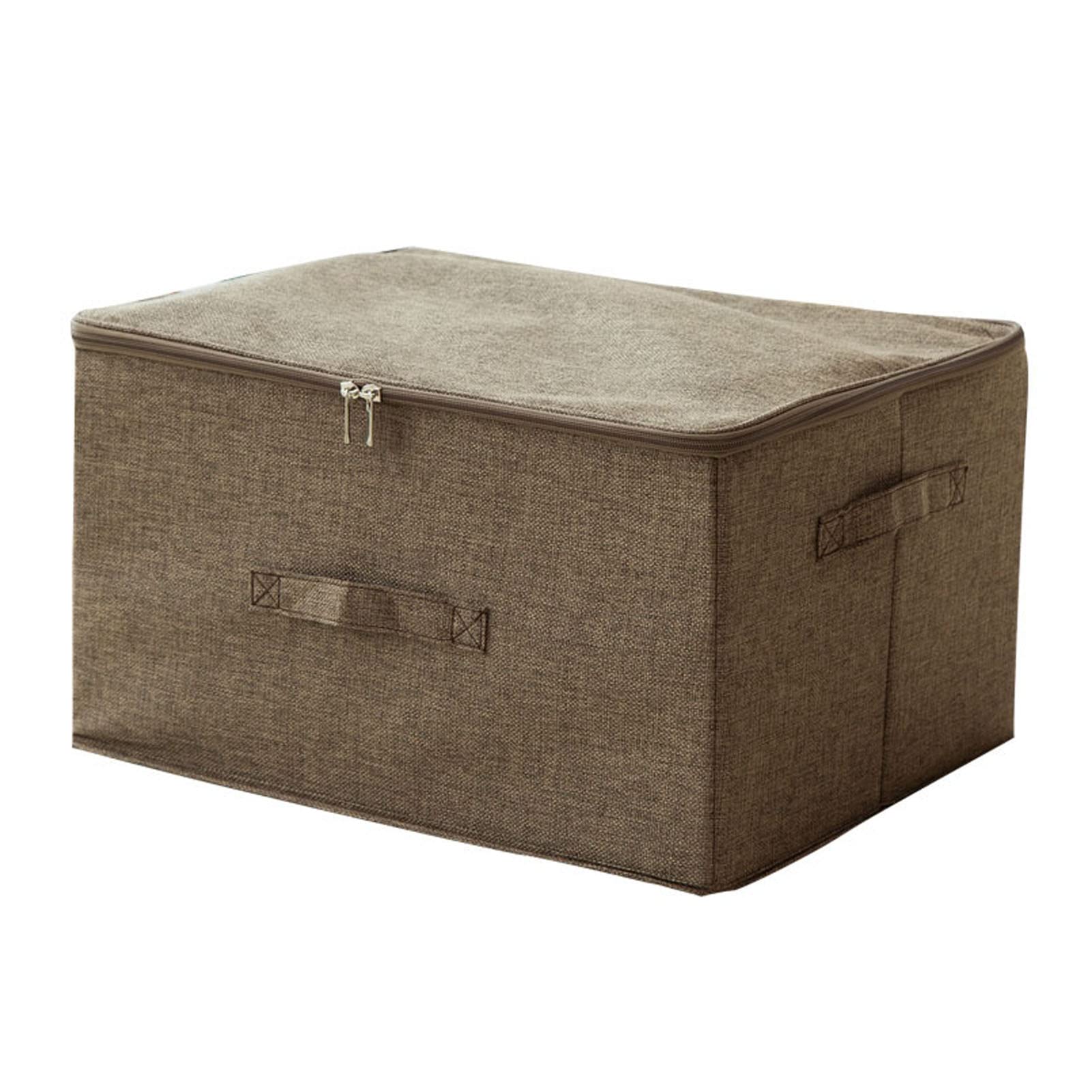 Scatola portaoggetti pieghevole con coperchio e manici, cestino portaoggetti in tessuto con cerniera, per vestiti, coperte e trapunte, colore: marrone (piccolo: 38 x 26 x 15 cm)