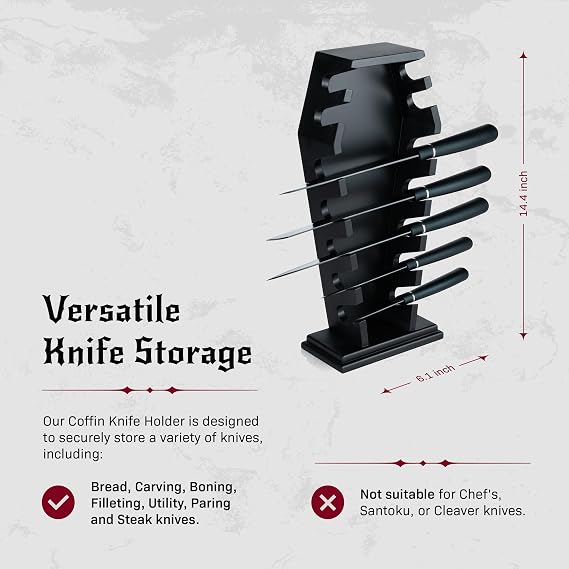 Coffin knife holder has 14 Magnets for 7 knives- Gothic Kitchen Decor and Goth Kitchen Accessories, Gothic Knife Holder, Halloween Knife Holder for Goth Kitchen, Littlesy (Without Knives)