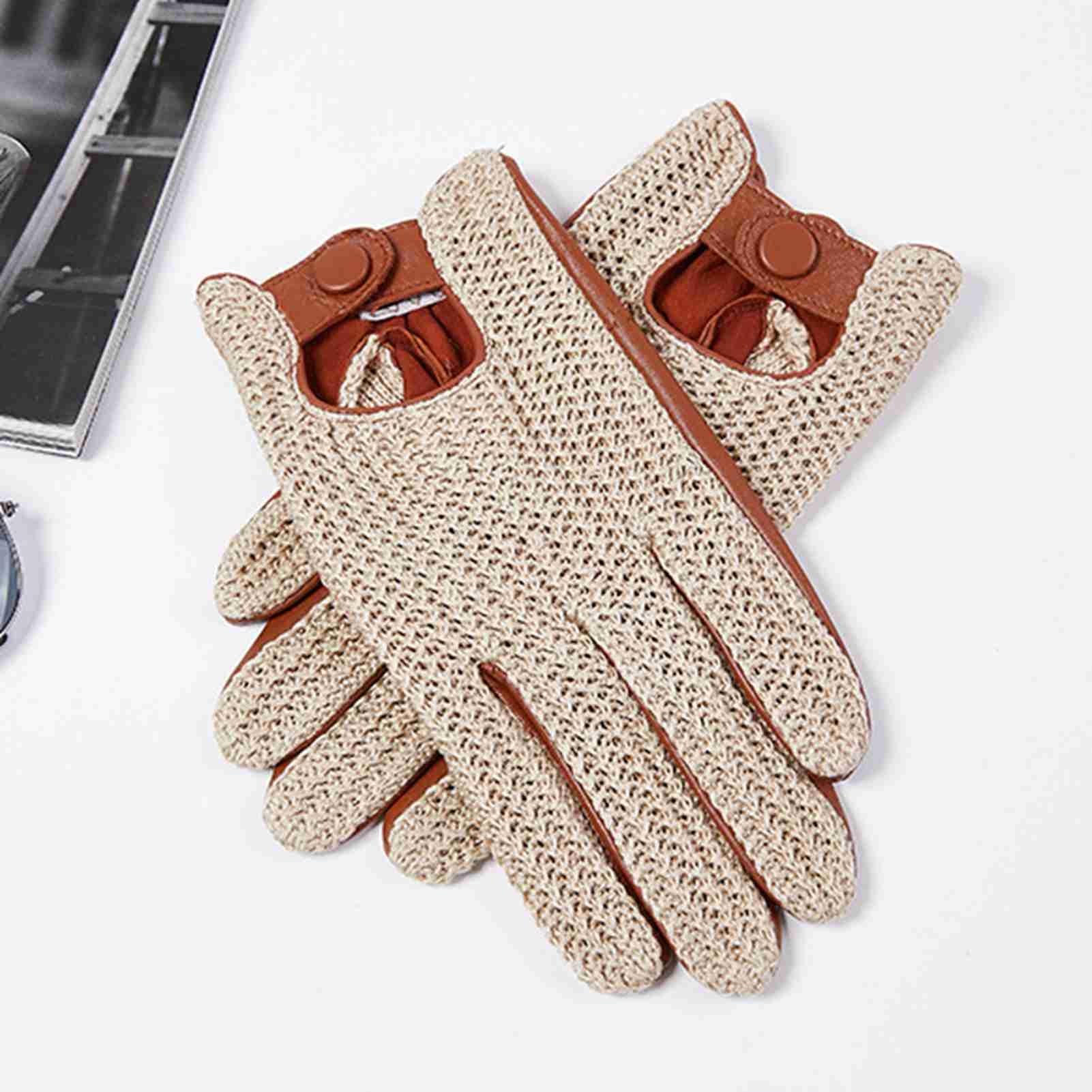 HUIOP Gants de conduite automobile, Gants d'écran tactile en peau de chèvre tricotés pour hommes pour la conduite quotidienne en moto