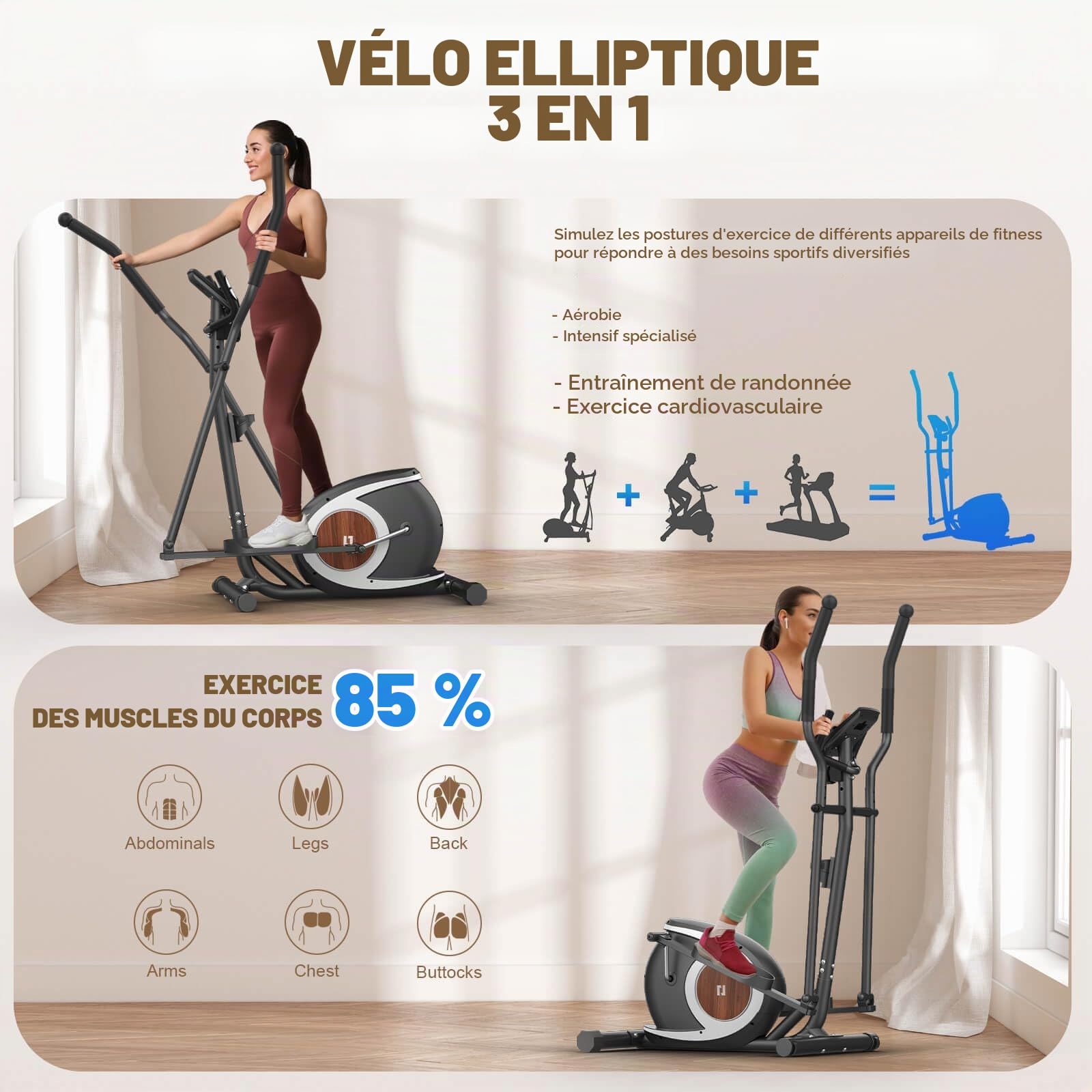 Vélo Elliptique, Machine Elliptiques Magnétique avec Application Bluetooth Smart, 16 Niveaux De Résistance, Écran LCD, Porte-gobelet, Appareil Elliptique d'exercice pour La Maison