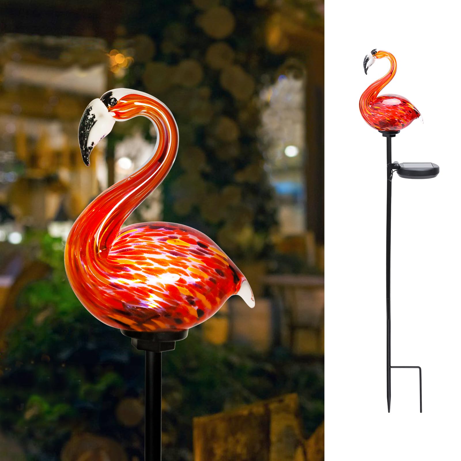 Bshine Solar Flamingo Garden Decoration Outdoor Lights, Hand Blown
