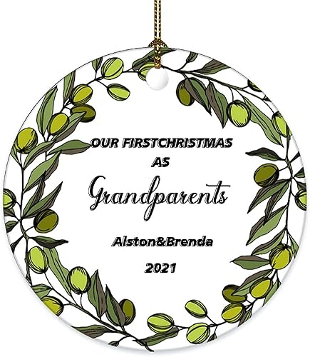 Miniatura 4 de Nuestros primeros adornos de cerámica de recuerdo de Navidad, nuevos abuelos, impresión de doble cara, 3 x 3 pulgadas, decoración redonda de árbol