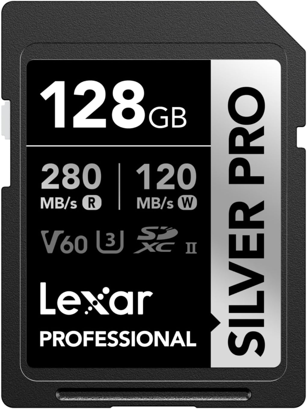 SILVER PRO SD Card 128GB, UHS-II SD Memory Card, V60, U3, C10, Up to 280MB/s Read, 120MB/s Write, SDXC Card for DSLR/Camera/Professional Photographer/Videographer/Enthusiast (LSDSIPR128G-BNNAA)