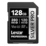 Lexar SILVER PRO SD Karte 128GB, UHS-II SD Speicherkarte, V60, U3, C10, bis zu 280MB/s Lesen, 120MB/s Schreiben, SDXC-Karte für DSLR/Kamera/Fotografen/Videofilmer/Enthusiasten (LSDSIPR128G-BNNAA) Silver Pro 128GB