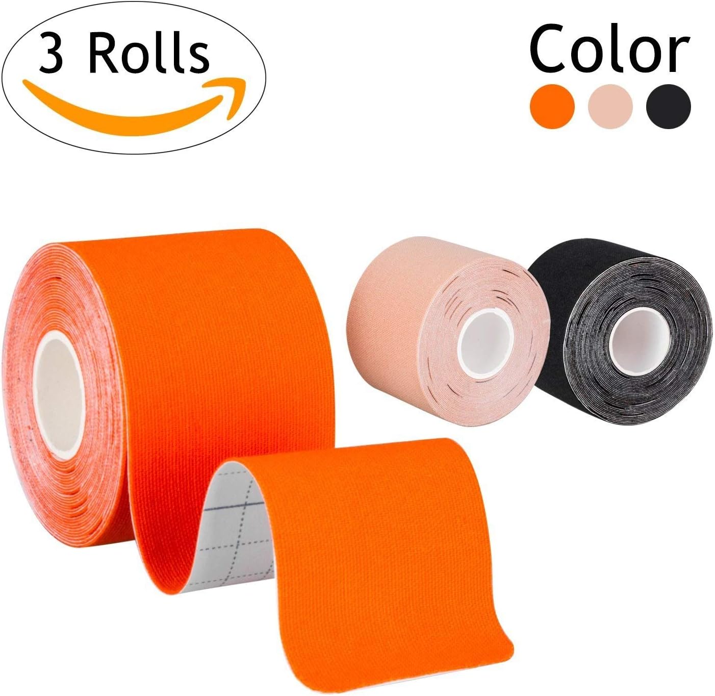 GVN Kinesiology Tape Pre-Cut Waterproof, Elastic Kinesiology Therapeutic Sports Tape for Knee Shoulder and Elbow, Athletic Sports, Latex Free, 2in x 16.5ft (3 Rolls Pack)