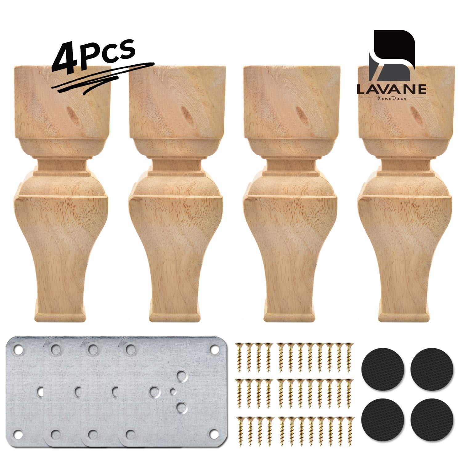 Buy 8 inch / 20cm Wooden Furniture Legs, La Vane Set of 4 Solid Wood