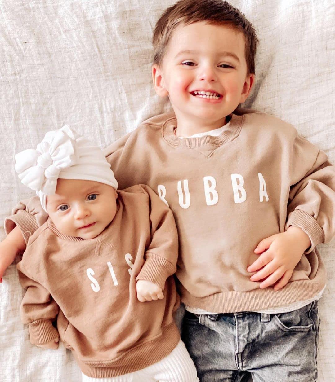 Toddler Baby Sibling Matching Clothes Long Sleeve Letters Print Pullover Sweatshirt Tops for Sister Brother Outfit (SIS Light Coffee, 2-3T)