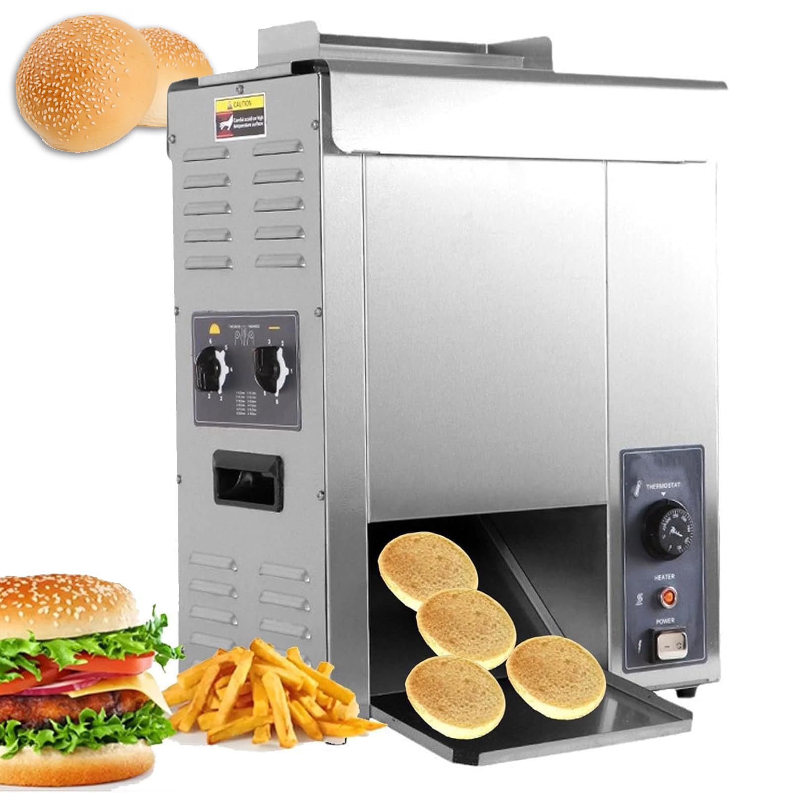 Tostadora de Pan Comercial con Cinta Transportadora, 2000W, eléctrica, de Cadena Vertical, para Hamburguesas, 50 ℃-300 ℃, con Temperatura y Grosor Ajustables