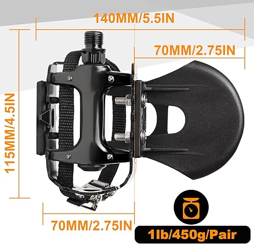 Miniatura 6 de Bucklos Pedales de bicicleta con jaulas y correas para los dedos de los pies, jaula compatible con Peloton Bike Spin Bike para zapatos regulares,