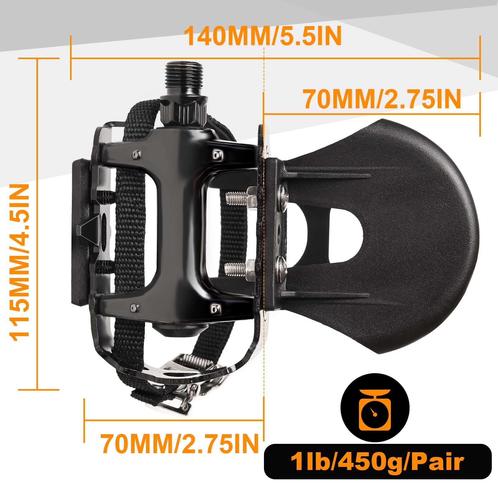 Pédales de vélo avec porte-orteils, 1 paire de pédales de vélo avec clip d' orteil et sangles pour tous les vélos d'appartement, pédales de vélo de route en plein air