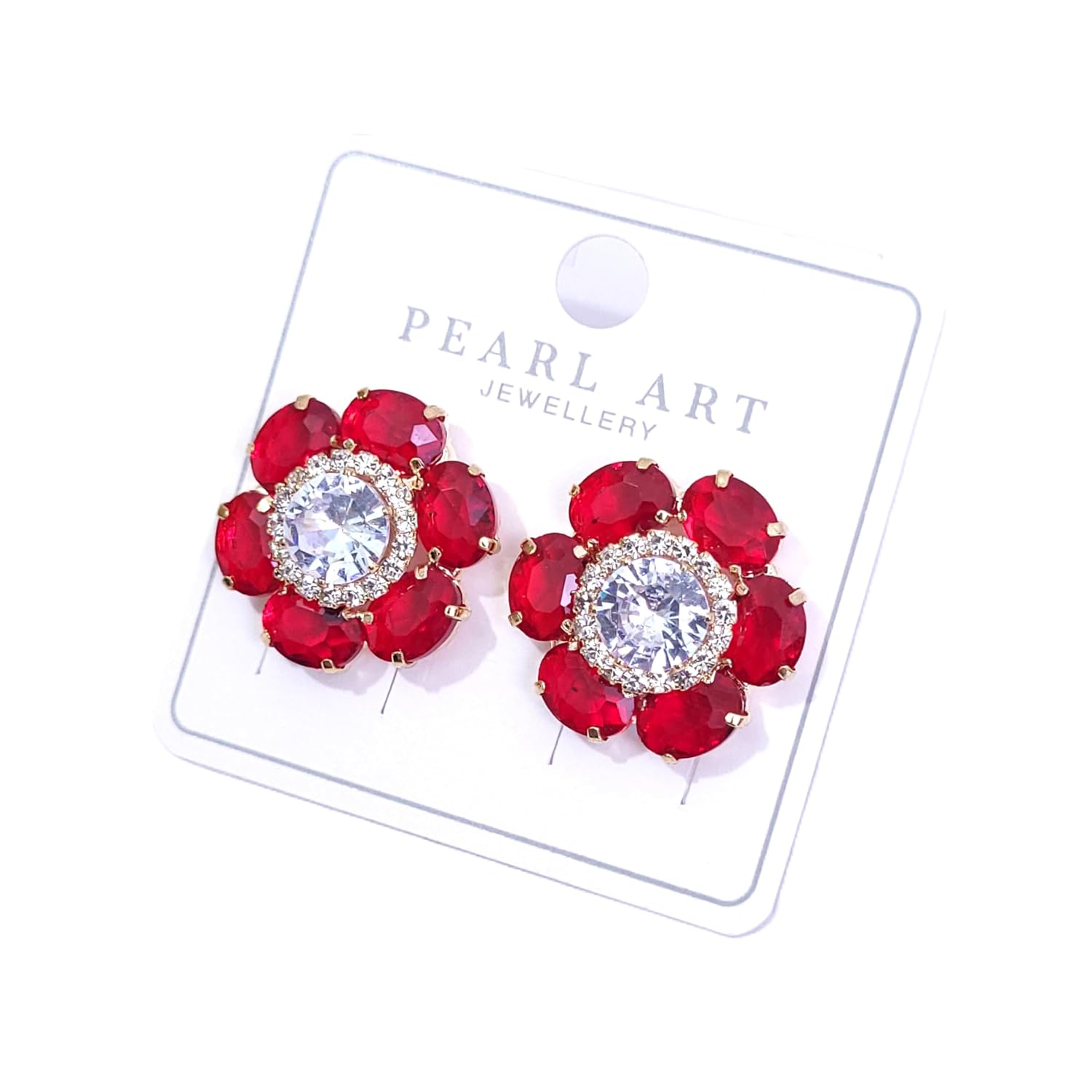 Sparkling Floral AD Stone Stud Earrings - Red - Review, Price and Buying Guide