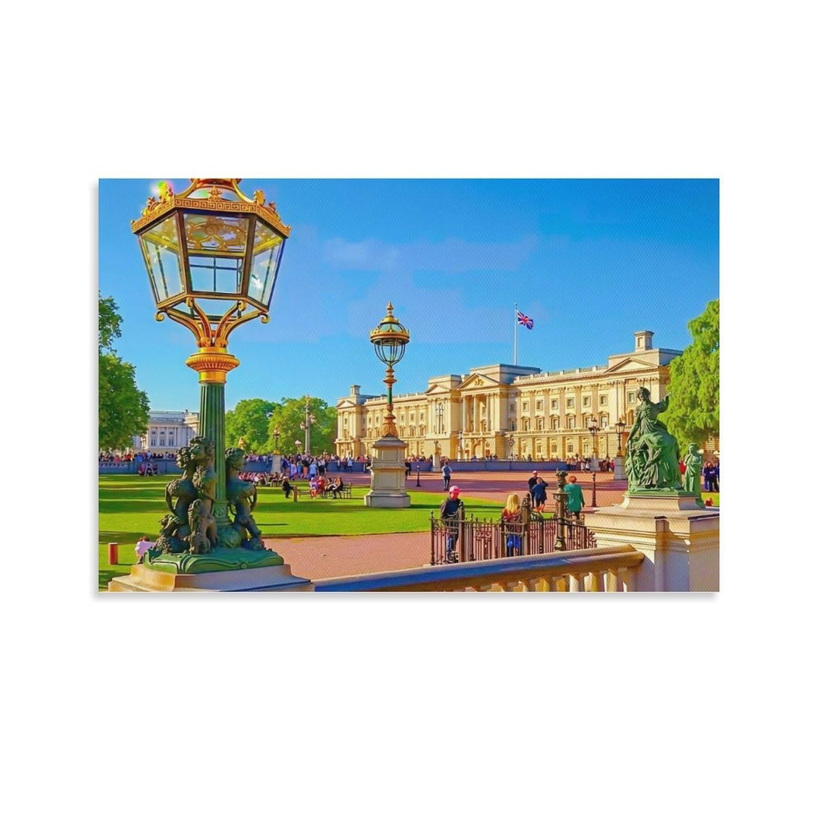 CPLVKWRQJ Buckingham Palace 1 Piece Buckingham Palace Sunny Day View Framed Canvas Print - Living Room Focal Point Ready to Hang Gallery Wall Decor 08x12inch(20x30cm)