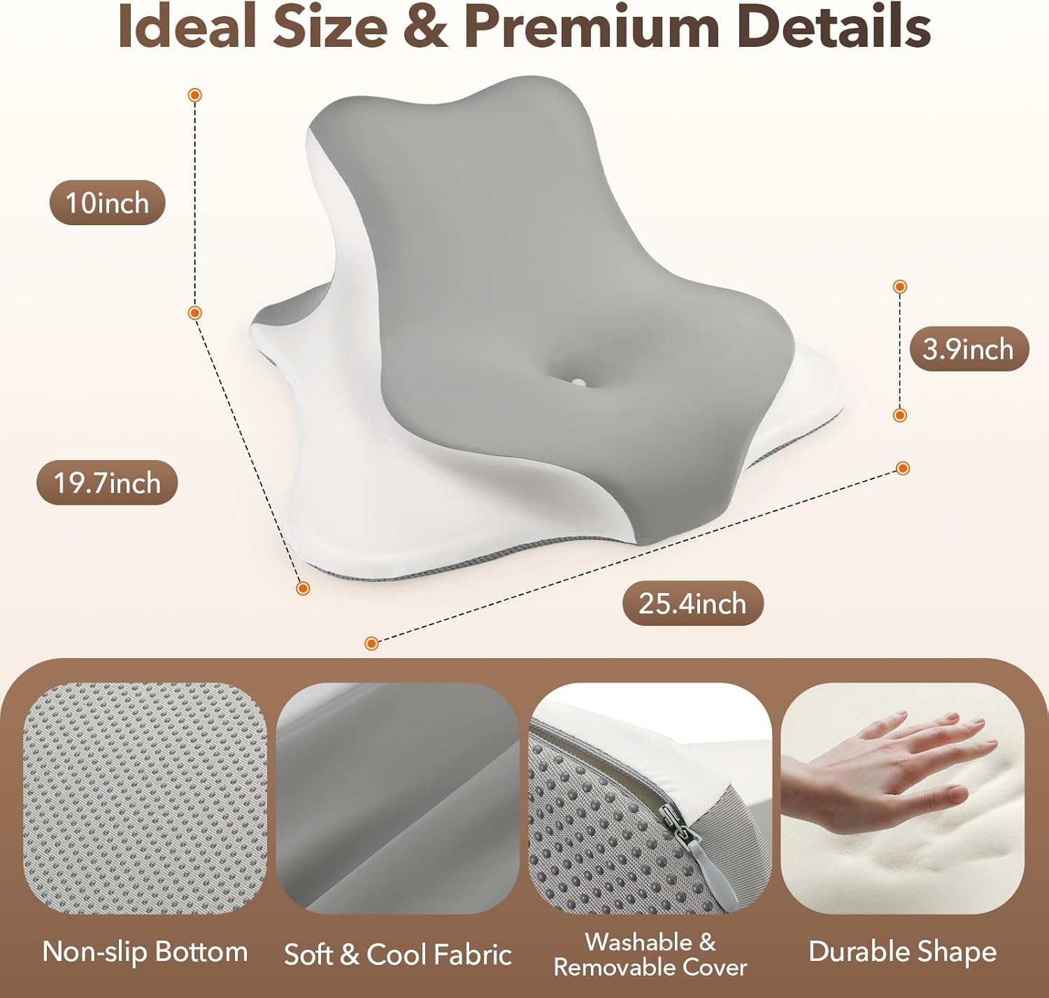 Reading Pillow for Bed, Ergonomic Memory Foam Prone & Reclined Support Pillow for Stomach Laying, Reading, Scrolling & Lounging, Multi-Position Bed Rest Pillow with Washable Cover
