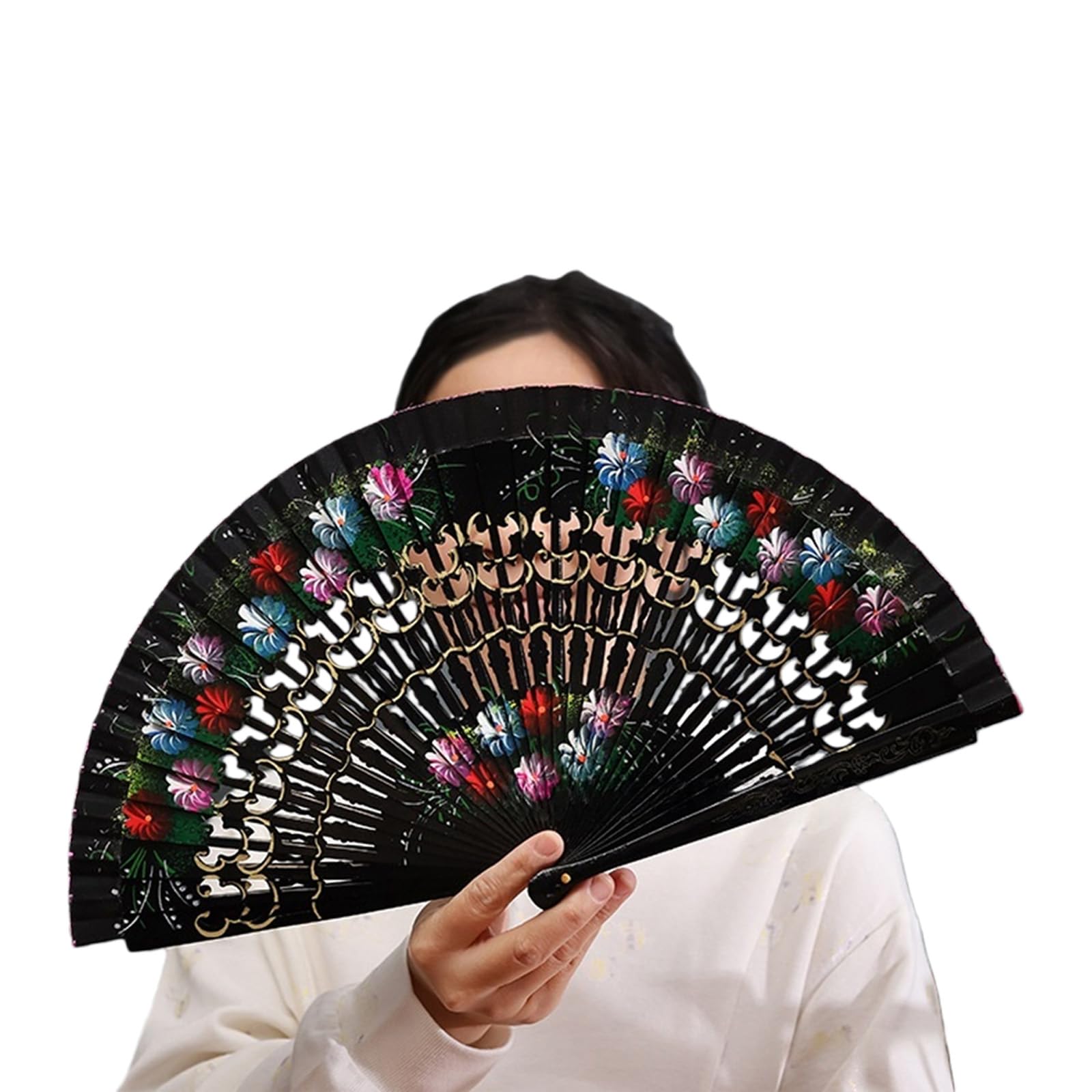 Tsophreniq Wood Folding Fan Intricate Hand Paint Pattern Vintaged Home Decoration Dance Hand Fan Cultural