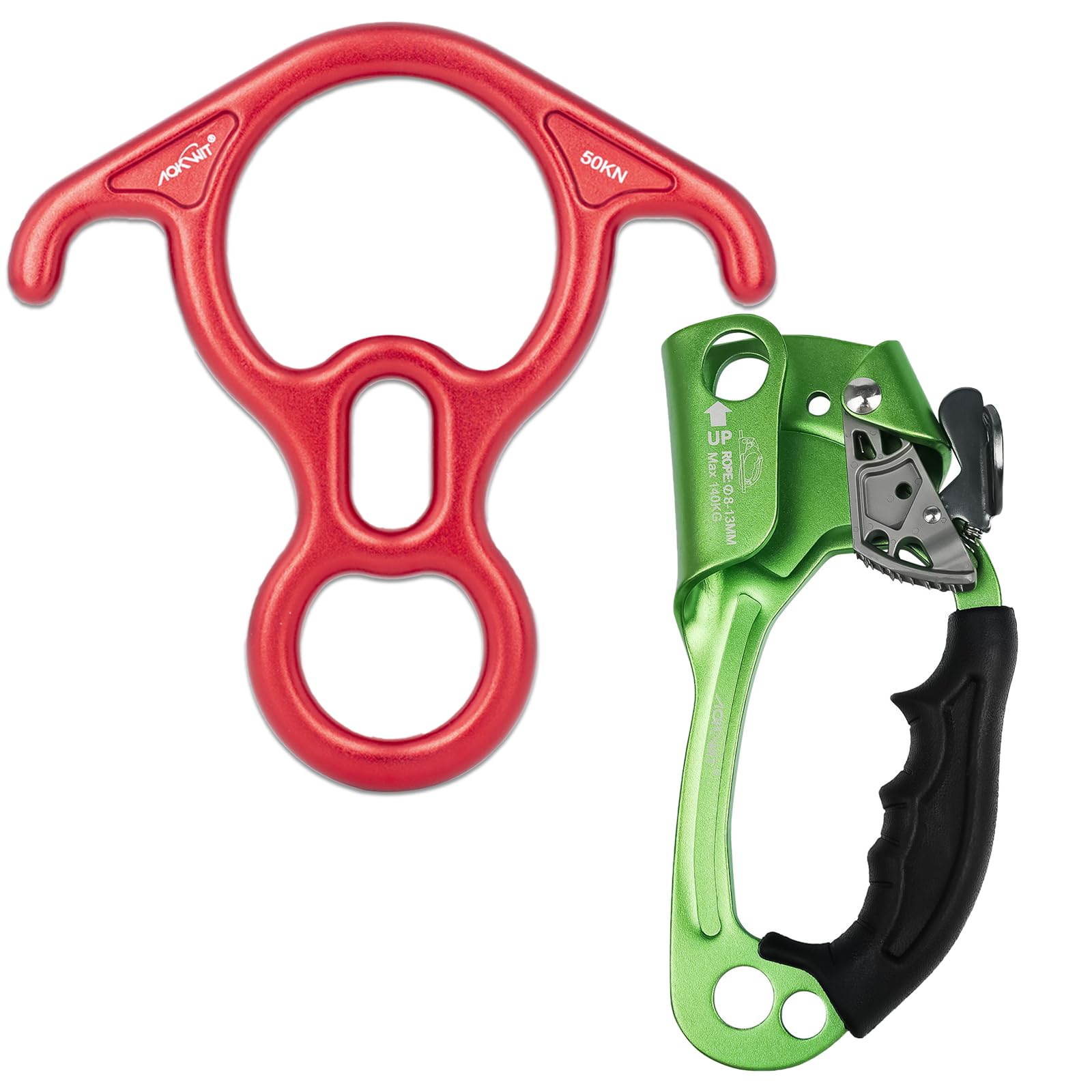 50KN Rescue Figure 8 Descender High Strength Aluminum Alloy Hand Ascender with Ergonomic Rubber Handle Strong Rappelling Gear Equipment for Rock Climbing Tree Arborist Rescue Mountaineering Caving