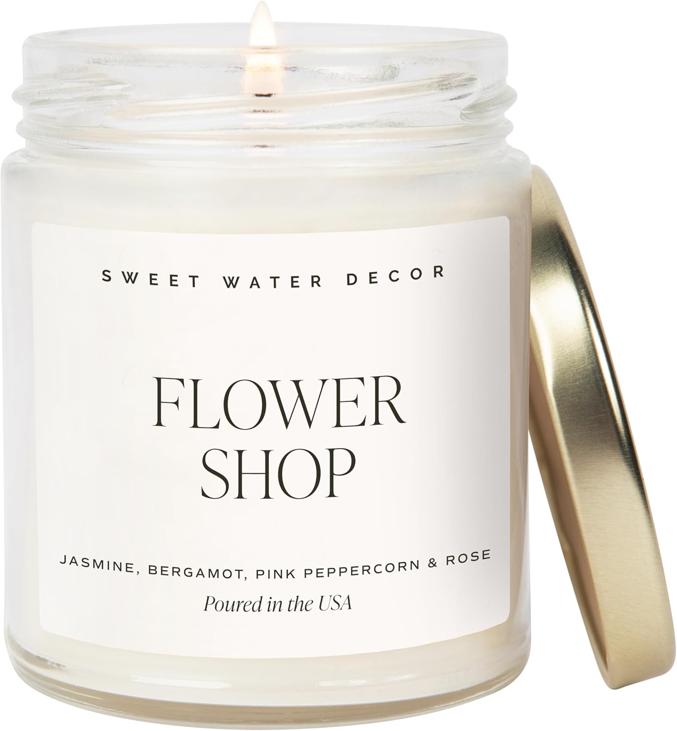 SweetWater Decor Flower Shop Rose Scented Soy Candle - Jasmine Bergamot Rose Fragrance, 40+ Hour Cotton Wick Burn, Non-Toxic Home Decor