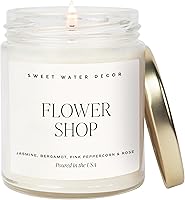 SweetWater Decor Flower Shop Rose Scented Soy Candle - Jasmine Bergamot Rose Fragrance, 40+ Hour Cotton Wick Burn, Non-Toxic Home Decor