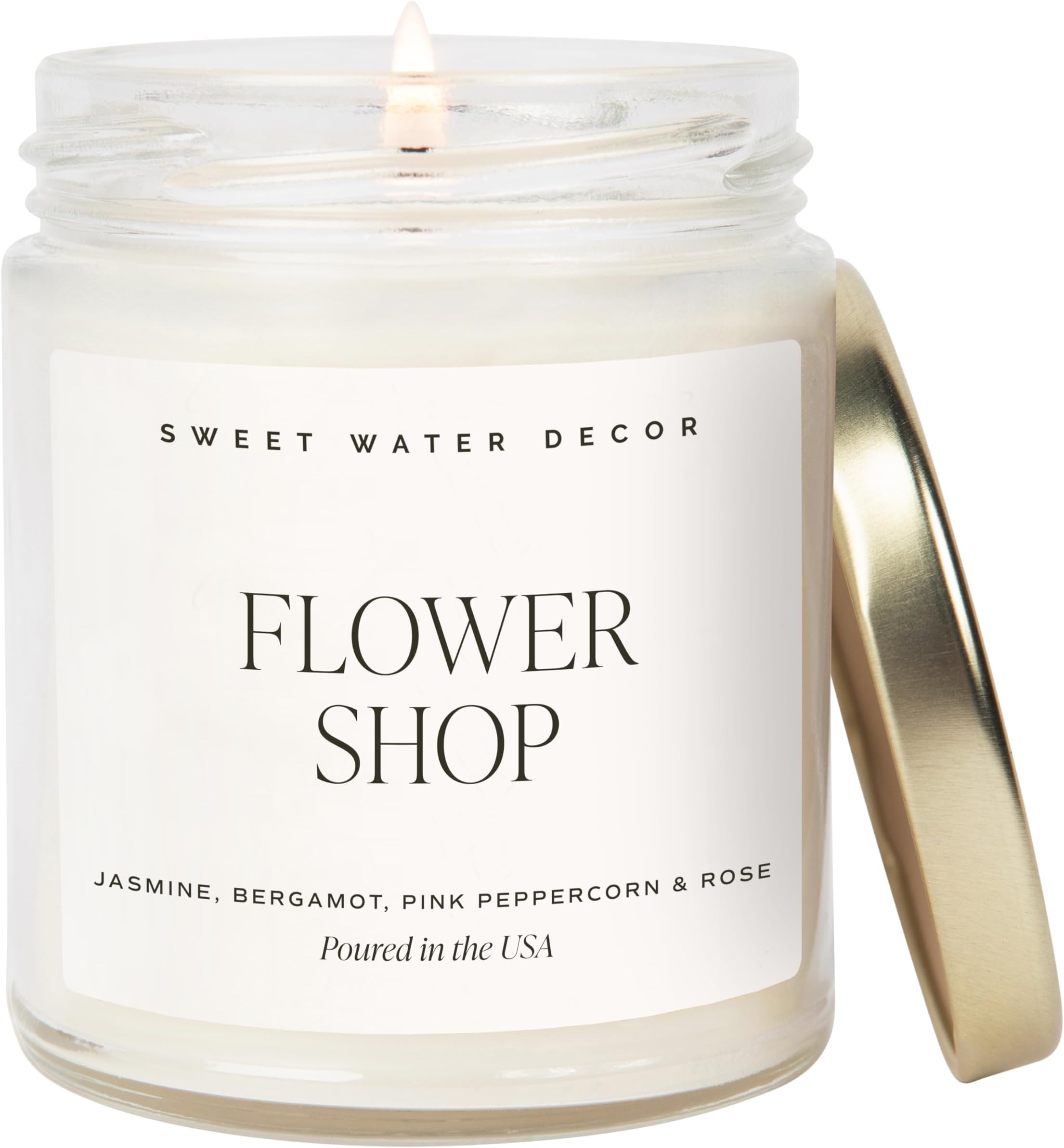 Sweet Water Decor Flower Shop Candle - Rose Scented Soy Jasmine, Bergamot, Rose Spring Candle - 100% Cotton Wick with 40 Hours Burn Time - Floral Scented Décor for Home