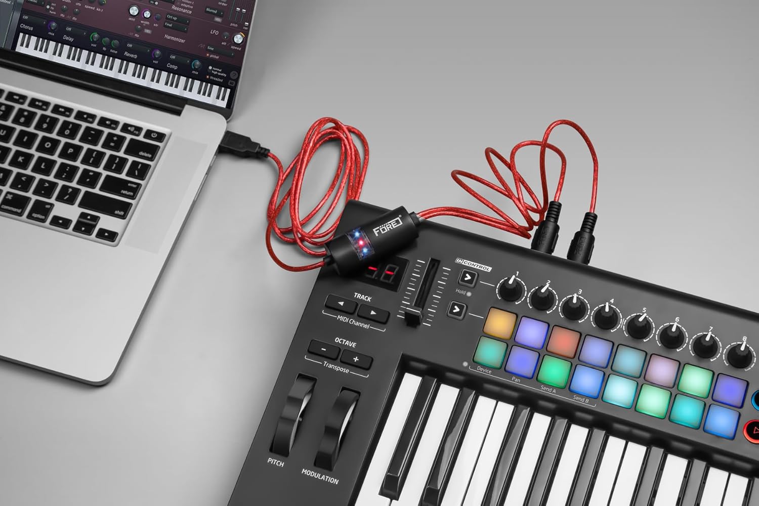 FORE MIDI to USB Interface Compatible with USB Type-A MIDI Cable with Input&Output Work with MIDI Keyboard/Synthesizer/MIDI Deivce Compatible with iOS&Android, Windows/Mac OS Red - 6.5Ft