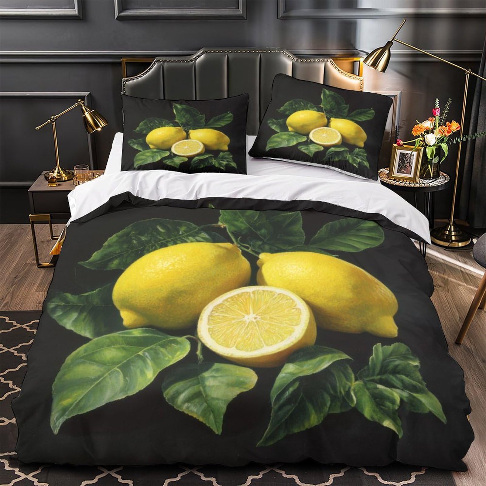Housse de couette imprimé en 3D citrons microfibre hypoallergique 135x200