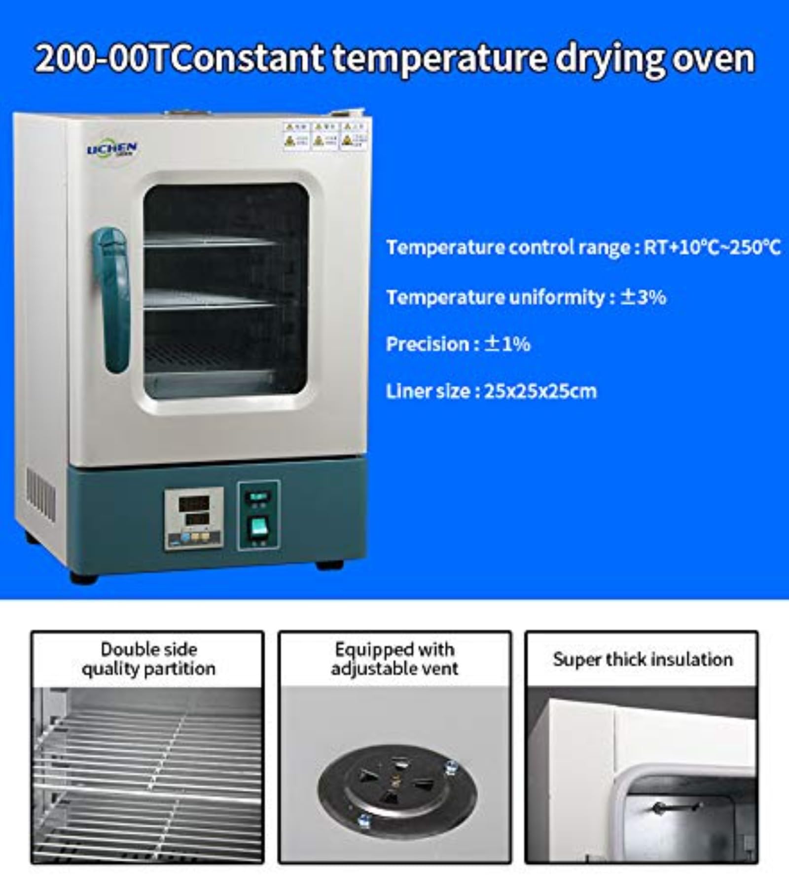 Horno de secado por convección de aire para laboratorio, horno silencioso de temperatura constante, pantalla digital inteligente, secado electromecánico, control de temperatura, velocidad ajustable