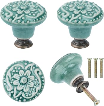 4 Pieces 34mm Ceramic Cabinet Knobs, Round Drawer & Cupboard Handles, for Wardrobes, Kitchen and Home Furniture