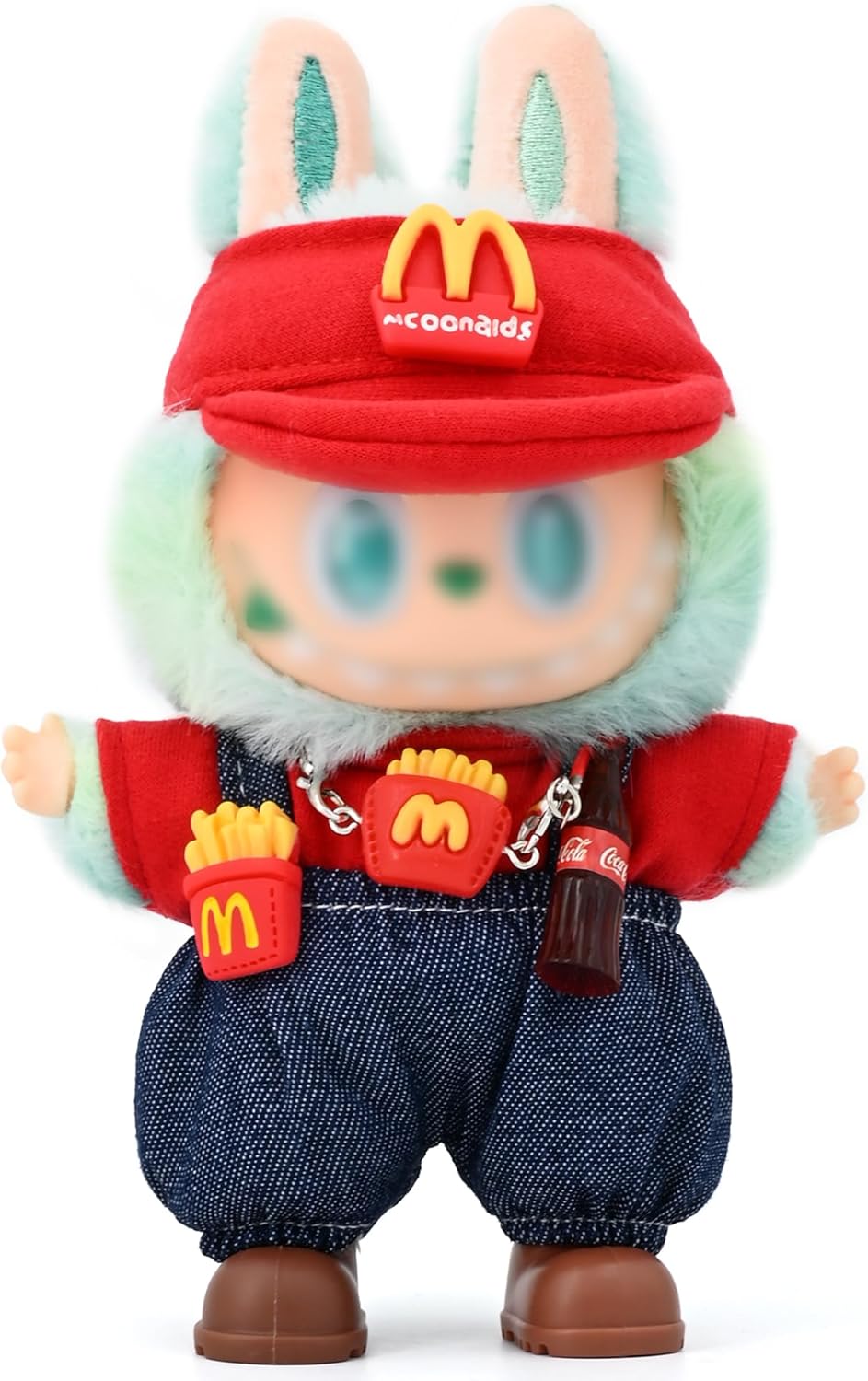 Clothes for Labubu 17cm Dolls (Doll Not Included) Doll Outfits Suit for Labubu Cute Stylish Up Set for Labubu with Top + Overalls + Hat, Plush Texture_Red