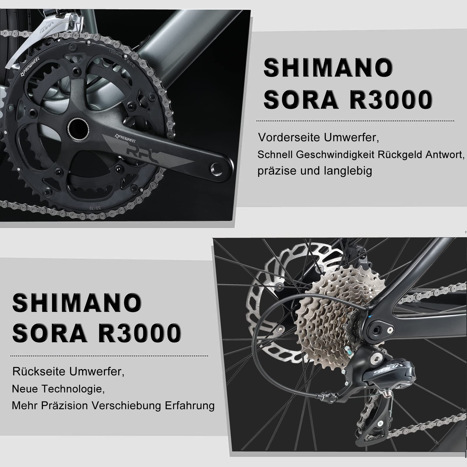 KABON Rennrad Carbon,Carbon Rahmen Gabel und Sattelstütze mit Shimano SORA 18 Gänge, Scheibenbremse Carbon rennrad Herren Damen Jungen Urban Commuter