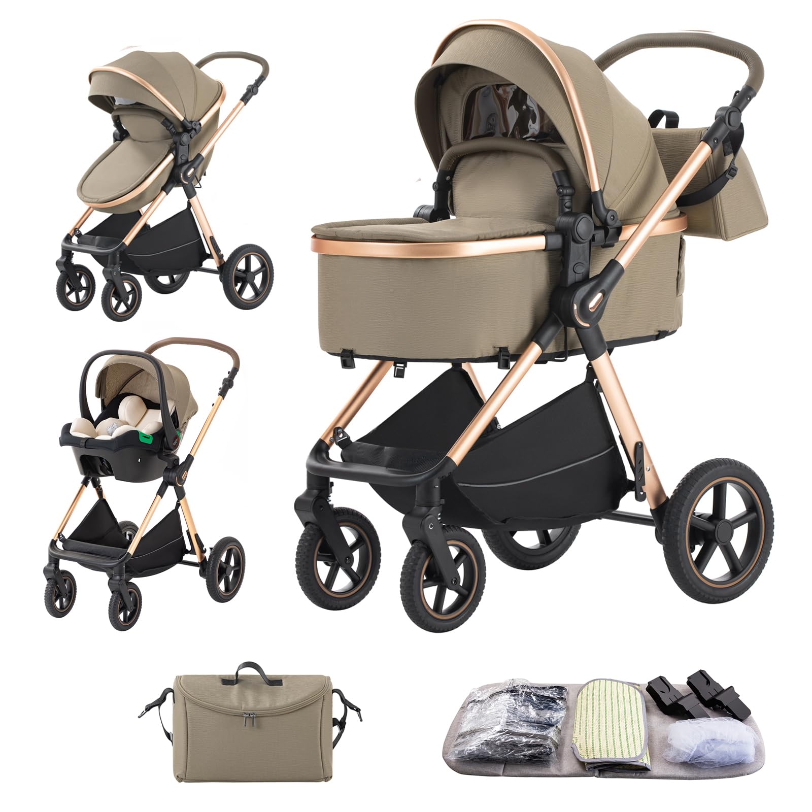 Poussette 3 en 1 BEBBY Tout Terrain Cadre Aluminium Naissance G- D2-LIGHT BROWN H2-D