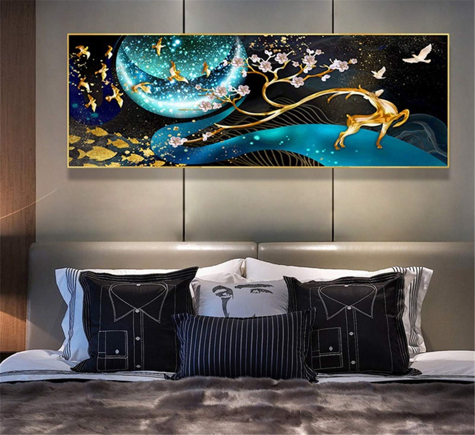 Kit peinture diamant cerf de la lune XXL broderie strass ronds pour adultes 70x200cm