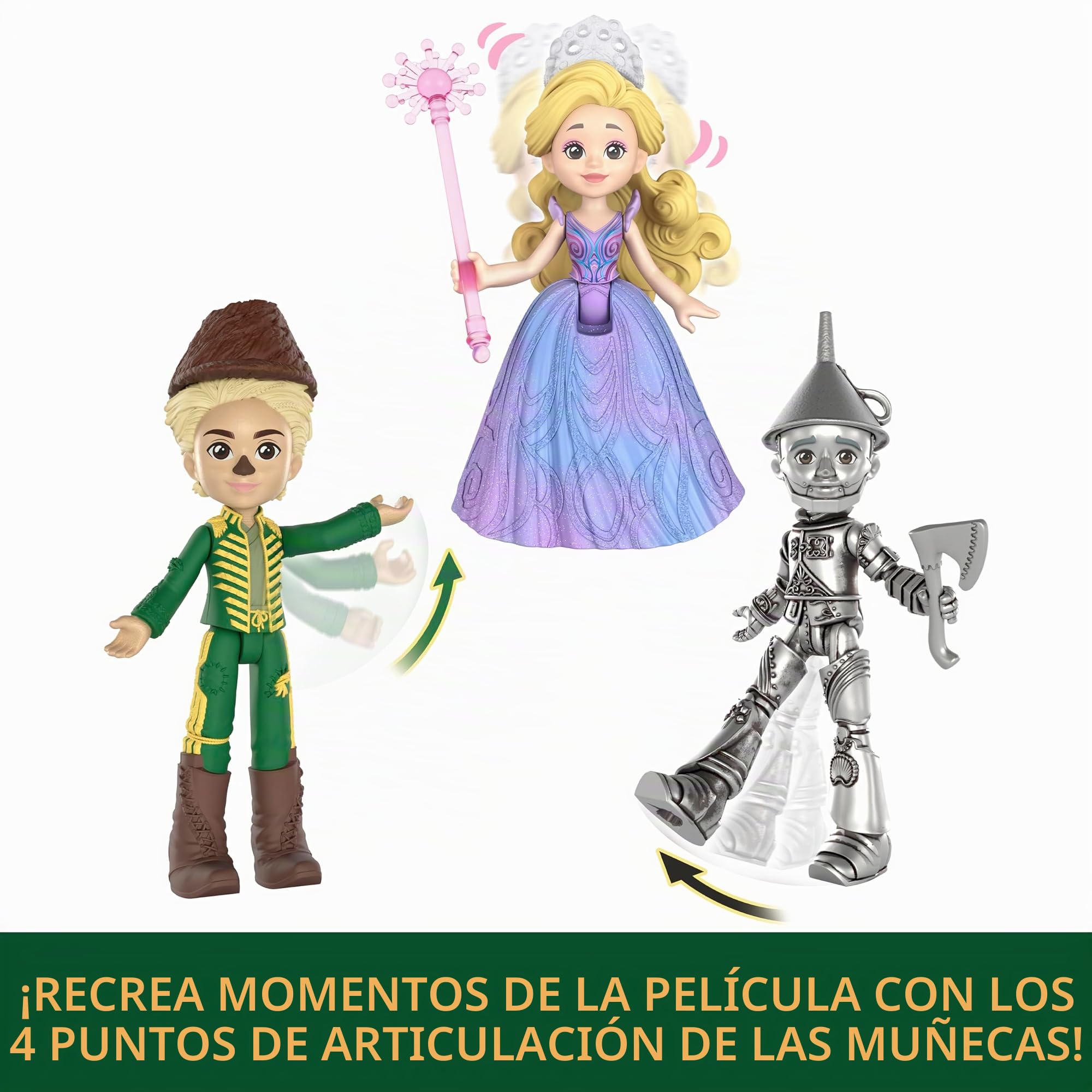 Mattel Universal Pictures Wicked: for Good Oz Story Set 5 muñecas pequeñas con looks distintivos, 1 amigo animal y 5 accesorios de narración de historias
