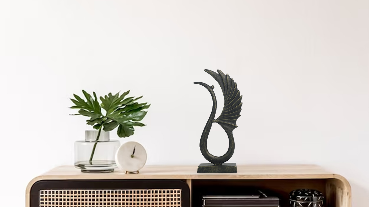 Estatua de grulla abstracta de hierro fundido para decoración miniatura 7