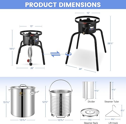 Miniatura 2 de ARC - Juego de freidora de pavo de 40 cuartos de galón con cesta, olla de vapor de tamal de acero inoxidable y quemador de propano de hierro fundido
