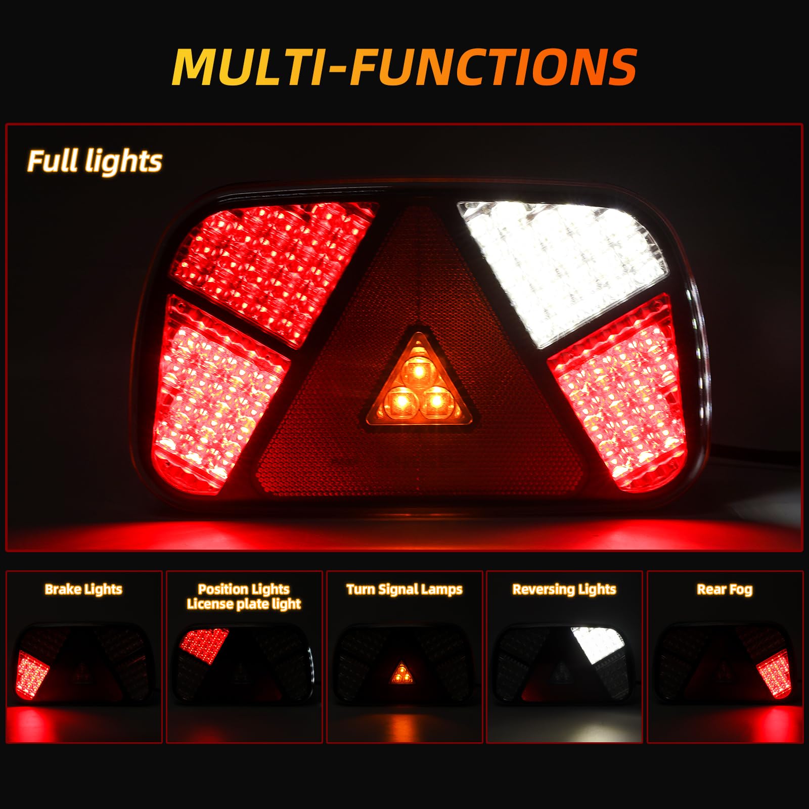 Fanali Posteriori Rimorchio, Illuminazione Fanale Posteriore a LED con Set di Cavi 2x6 Pin 5m, Luce per Rimorchio a 7 Funzioni per Roulotte/RV/Camion/Rimorchio